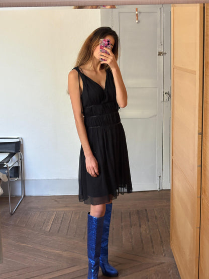 Italian Summer Casual Black V-Neck Dress — additional view 6