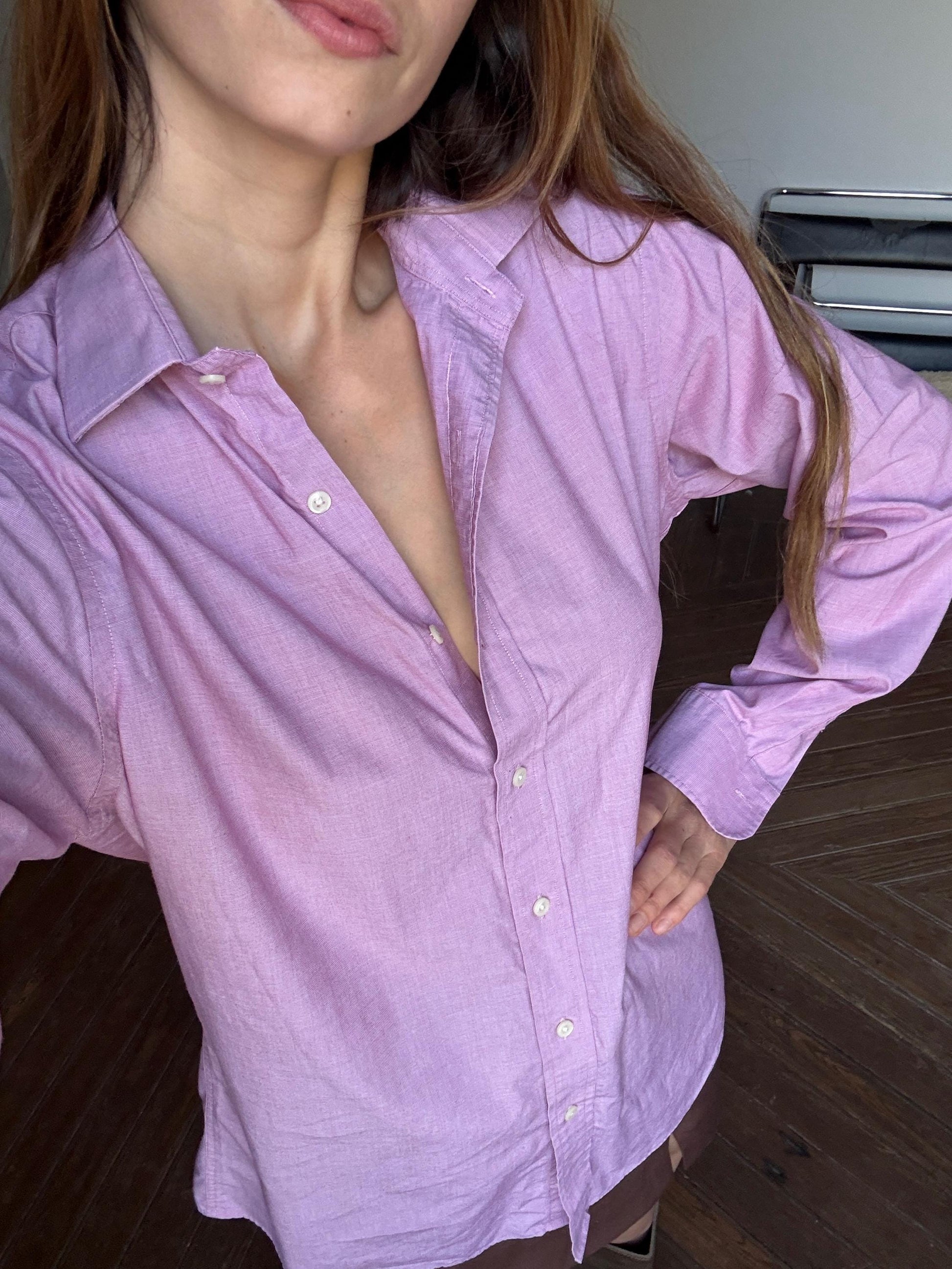 Green and white cotton striped button up shirt, Vintage woman blouse, Lightweight summer clothing, Oxford blouse, M