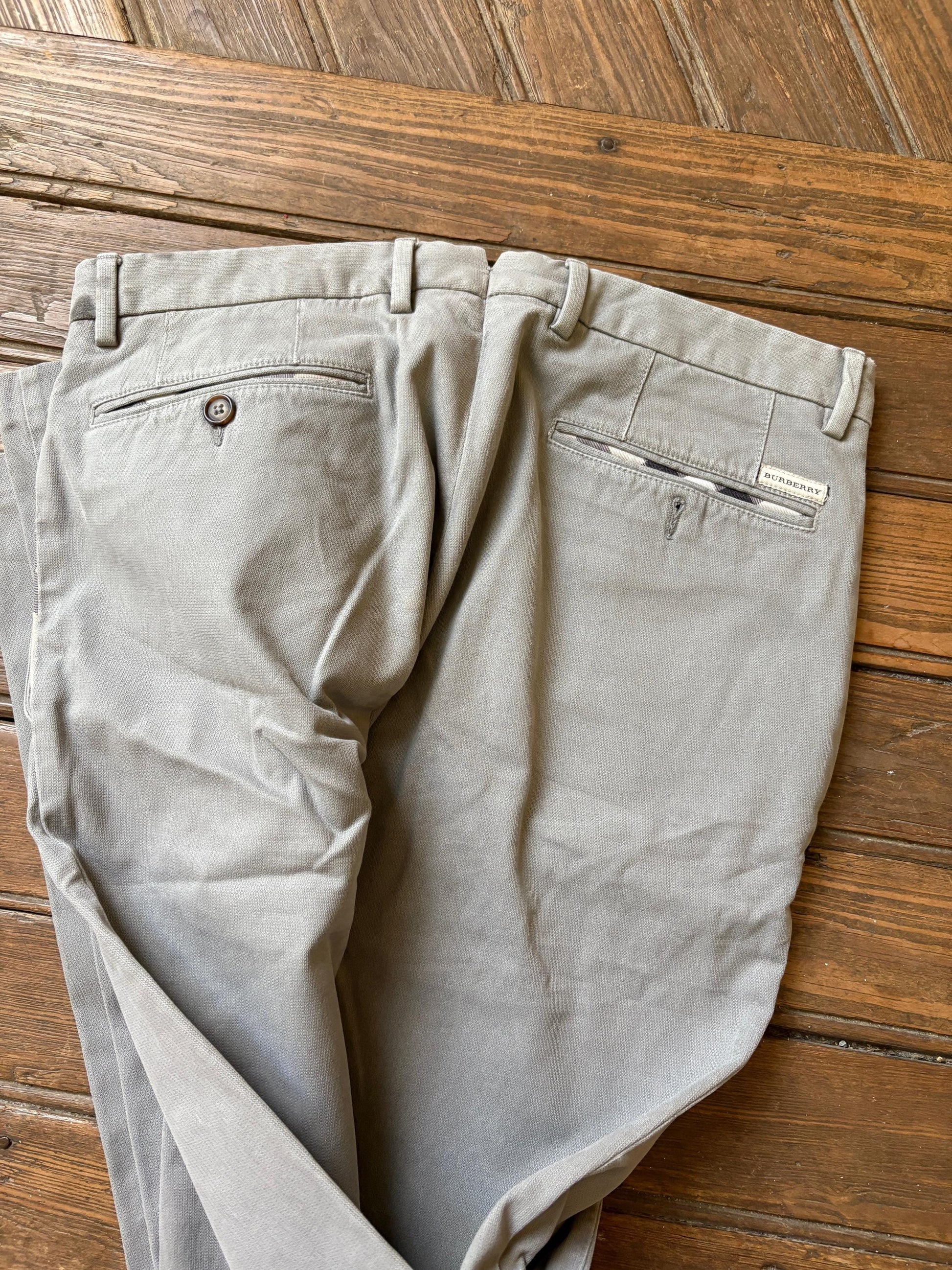 Vintage Burberry London MEN pants, Grey - Beige High luxury brand second hand trousers, Slim fit cotton pants, Size 46