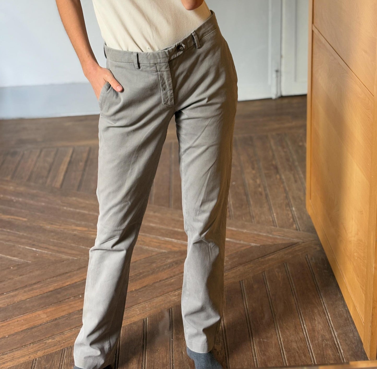 Vintage Burberry London MEN pants, Grey - Beige High luxury brand second hand trousers, Slim fit cotton pants, Size 46