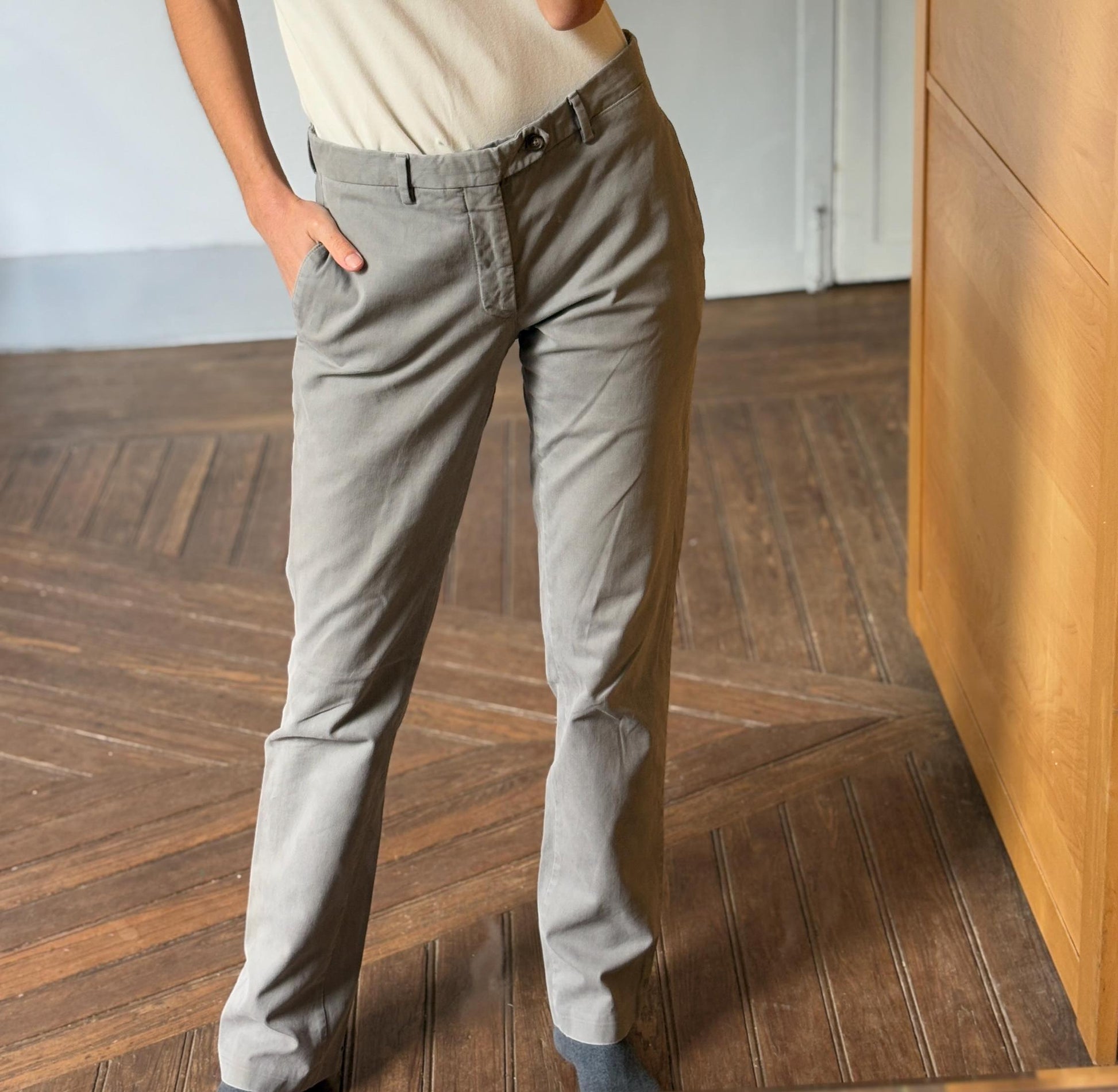 Vintage Burberry London MEN pants, Grey - Beige High luxury brand second hand trousers, Slim fit cotton pants, Size 46