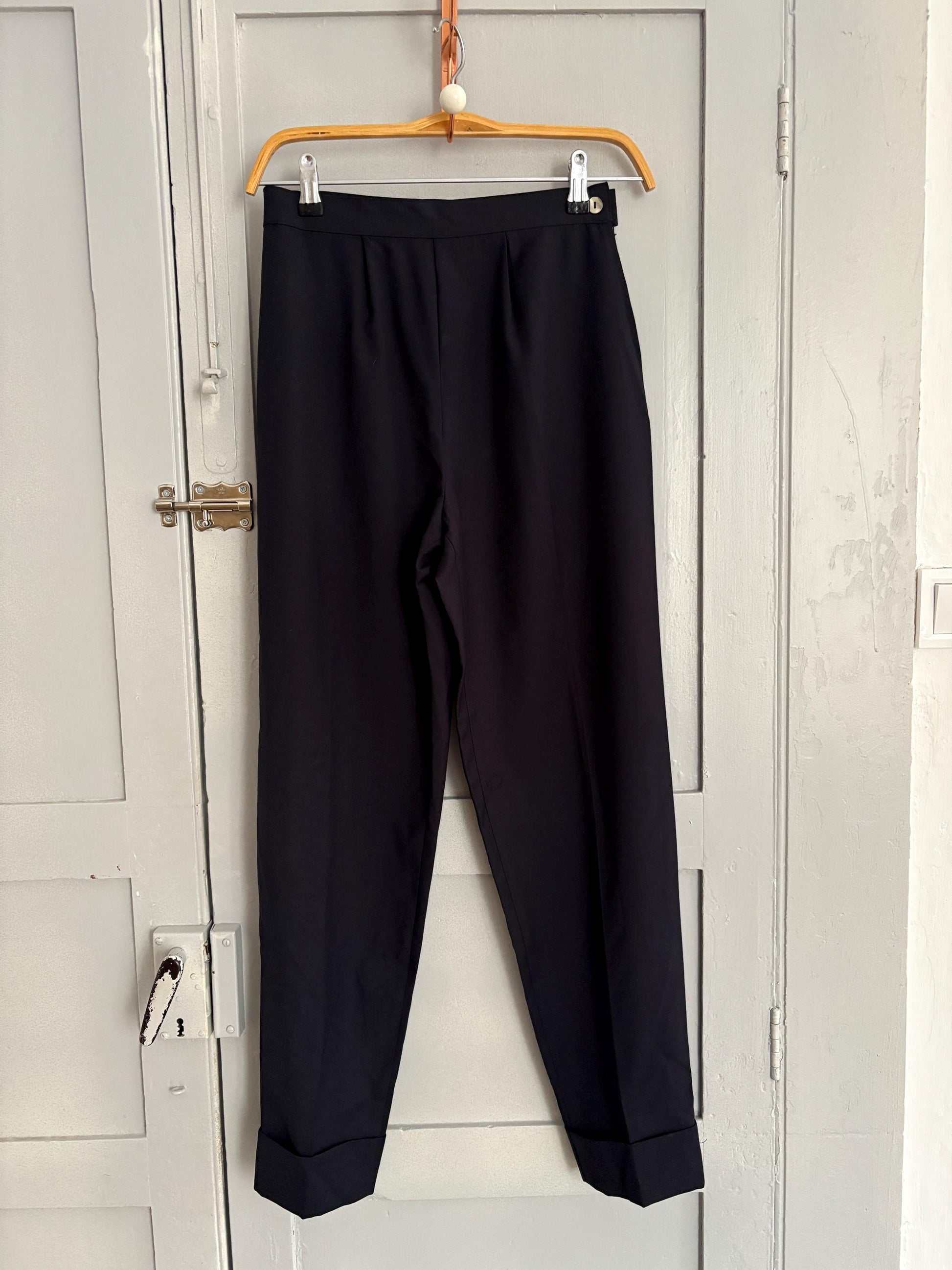 Vintage luxury black high waist cropped leg trousers, Dark academia style trousers, 100 % Pure wool High waist Elegant formal pants, XS