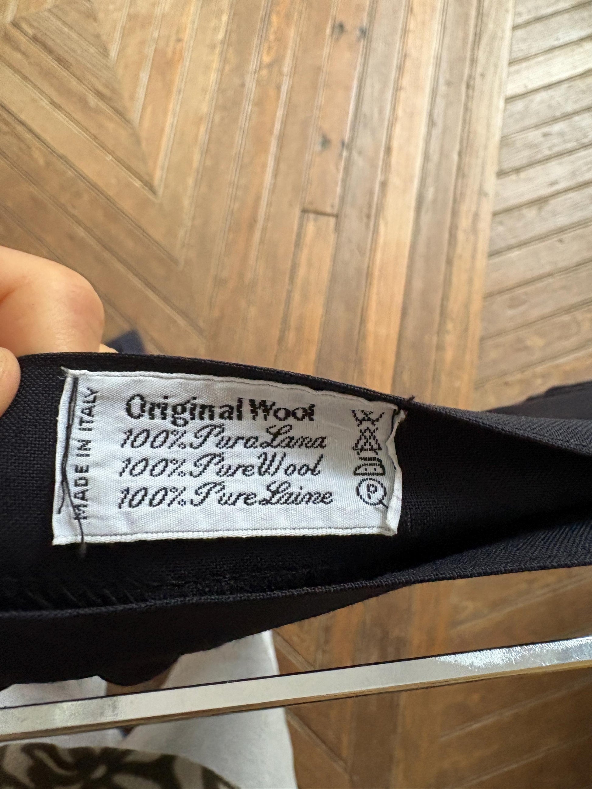 Vintage luxury black high waist cropped leg trousers, Dark academia style trousers, 100 % Pure wool High waist Elegant formal pants, XS