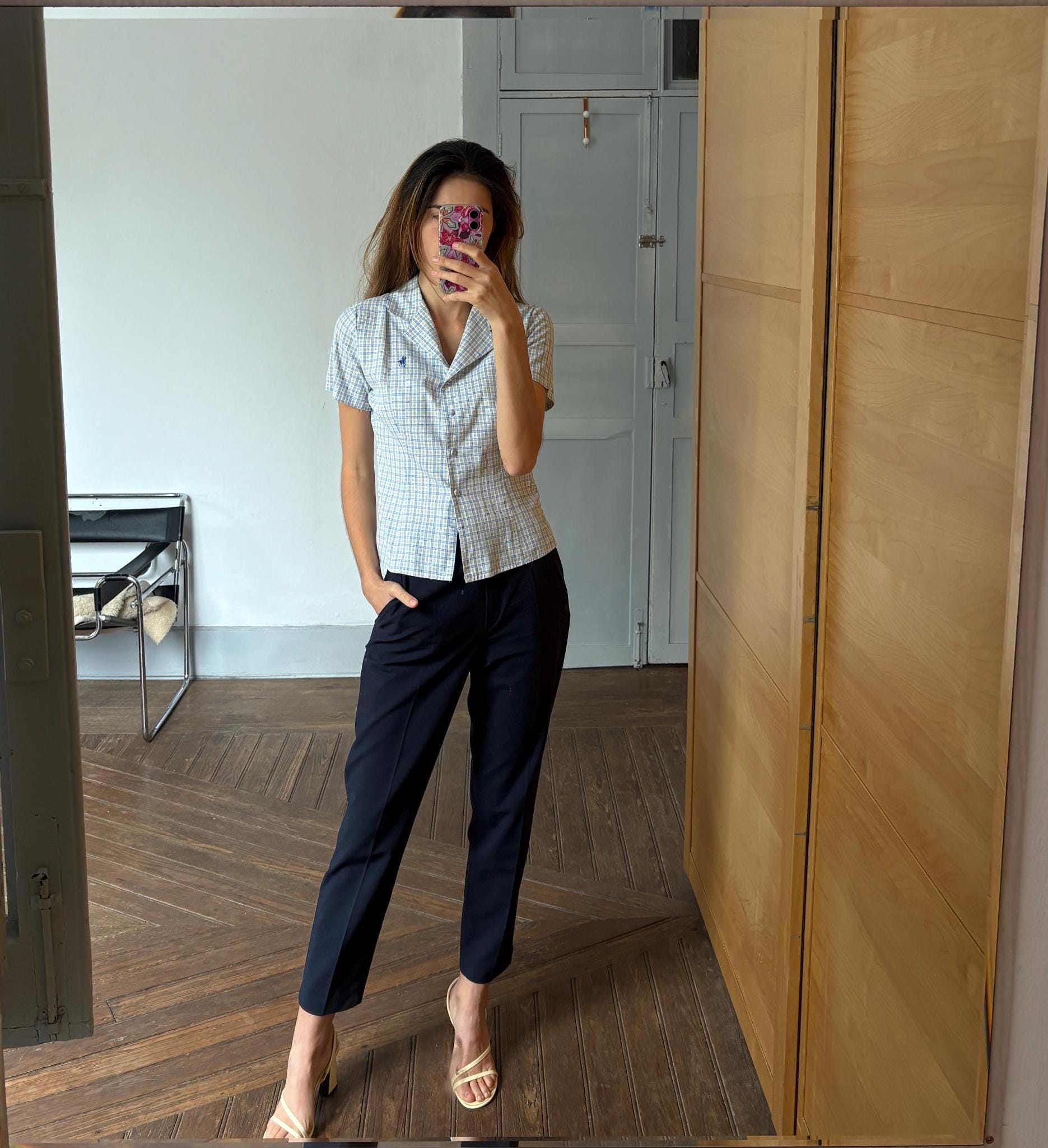 Vintage luxury black high waist cropped leg trousers, Dark academia style trousers, 100 % Pure wool High waist Elegant formal pants, XS