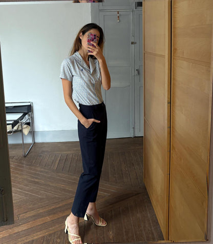 Vintage Black Wool High Waist Cropped Trousers — fabric close-up