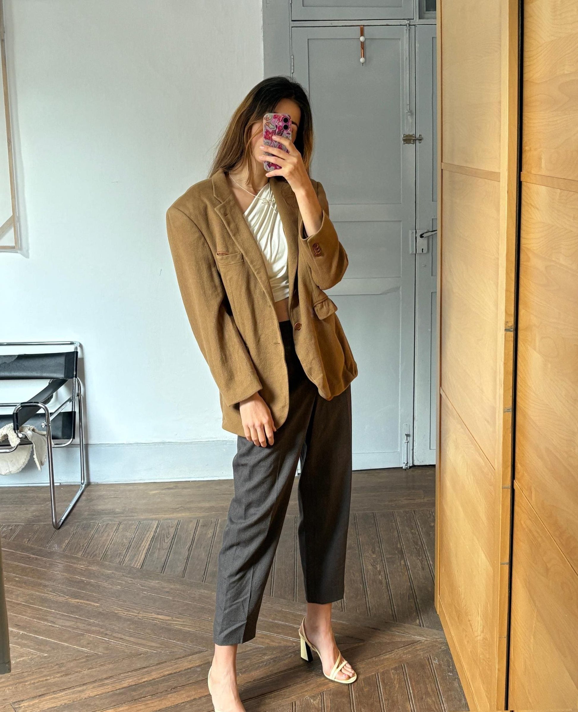 Pure cashmere tan double breasted blazer, Professional Italian design suit jacket, Men's formal evening blazer, Light Academia wear, XL