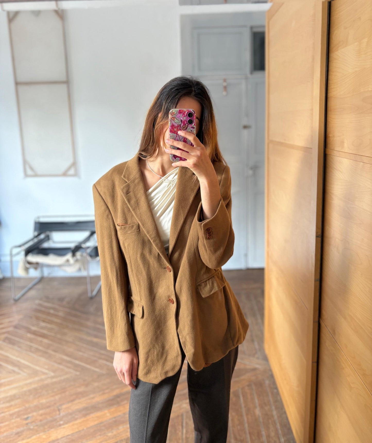 Pure cashmere tan double breasted blazer, Professional Italian design suit jacket, Men's formal evening blazer, Light Academia wear, XL