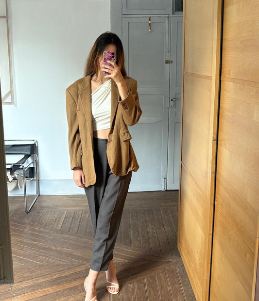 Pure cashmere tan double breasted blazer, Professional Italian design suit jacket, Men's formal evening blazer, Light Academia wear, XL