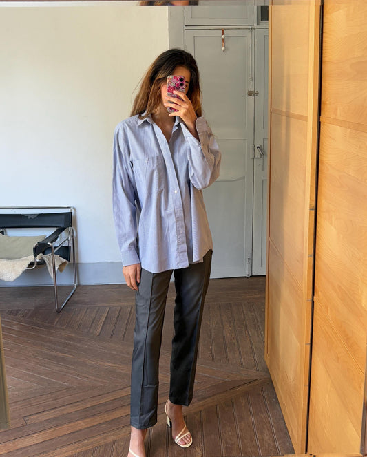 Vintage blue and white striped boyfriend oxford shirt, Luxury true vintage crisp oversized button down blouse, Scandinavian style, XXXL