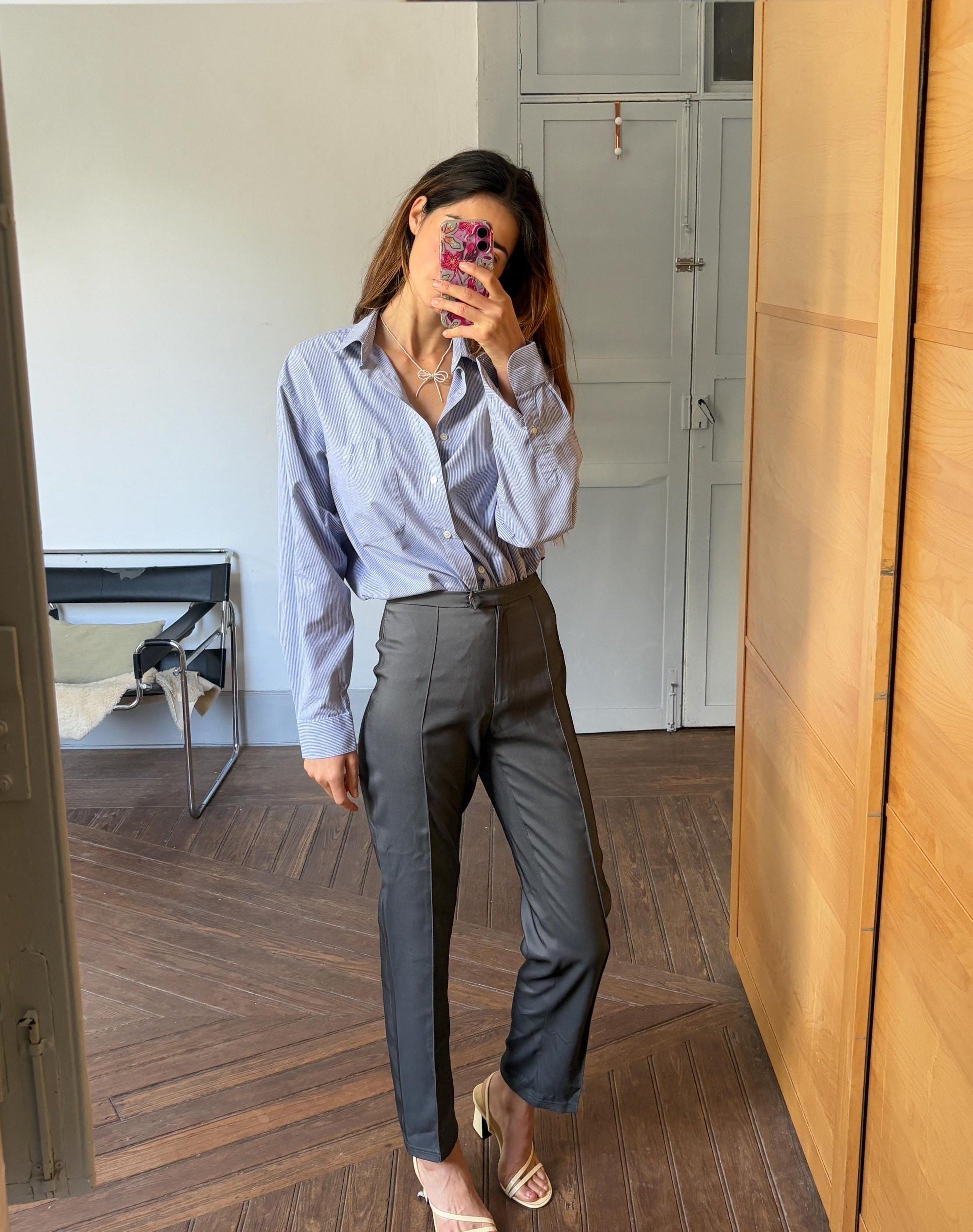 Vintage blue and white striped boyfriend oxford shirt, Luxury true vintage crisp oversized button down blouse, Scandinavian style, XXXL