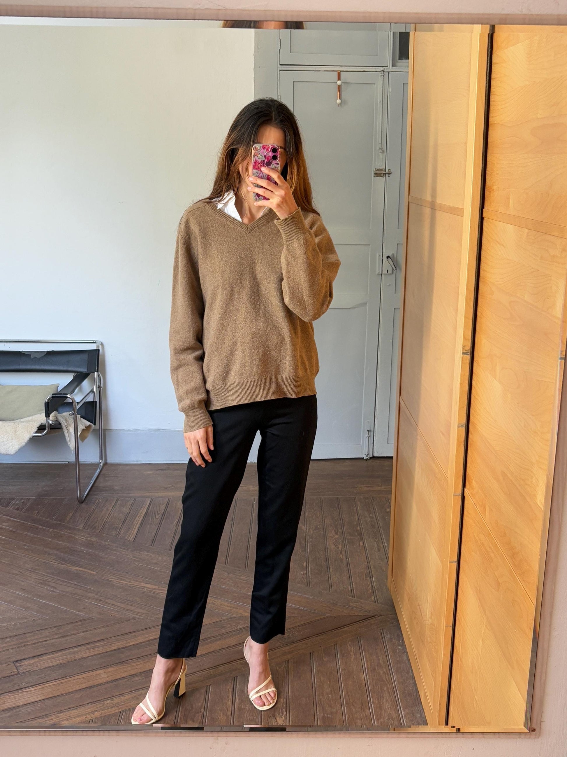 Light academia vintage brown pullover, 100 % lambs wool winter sweater, Cozy tan autumn knit, Size M