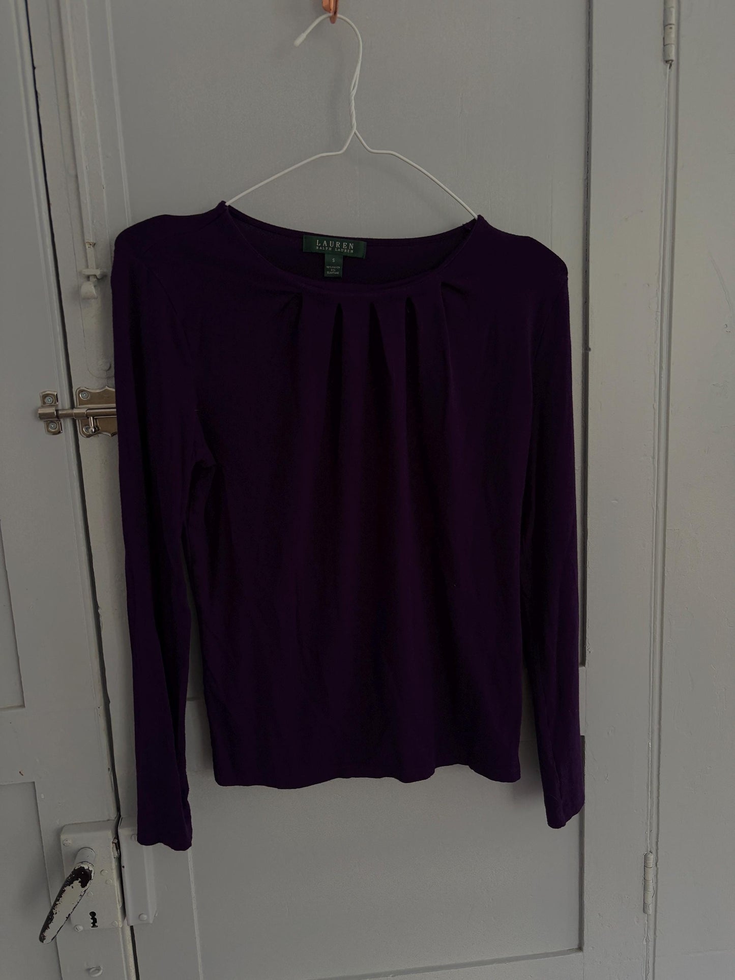 Vintage Lauren Ralph Lauren purple long sleeve woman shirt, Super soft raisin crew neck jersey, Size S