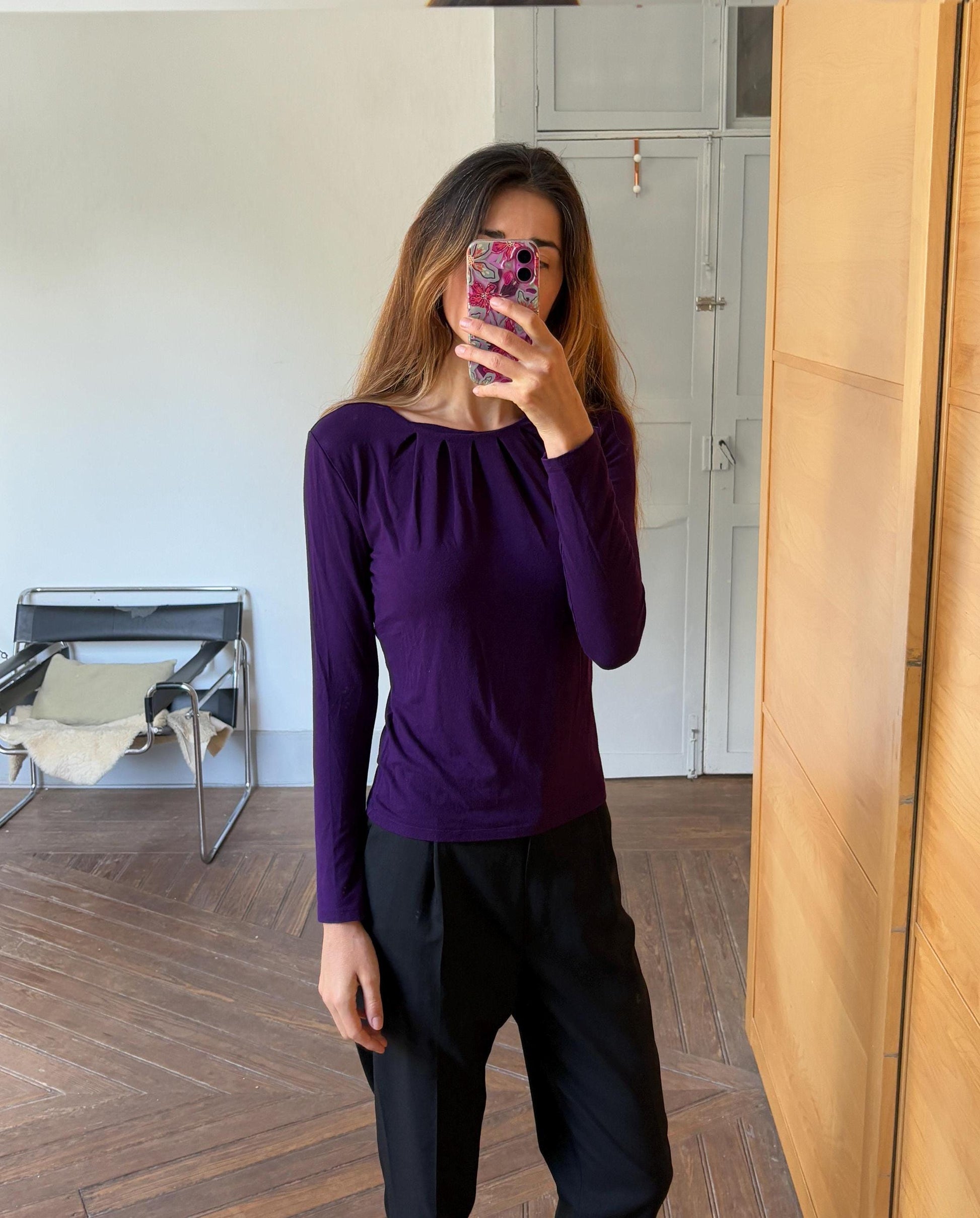 Vintage Lauren Ralph Lauren purple long sleeve woman shirt, Super soft raisin crew neck jersey, Size S