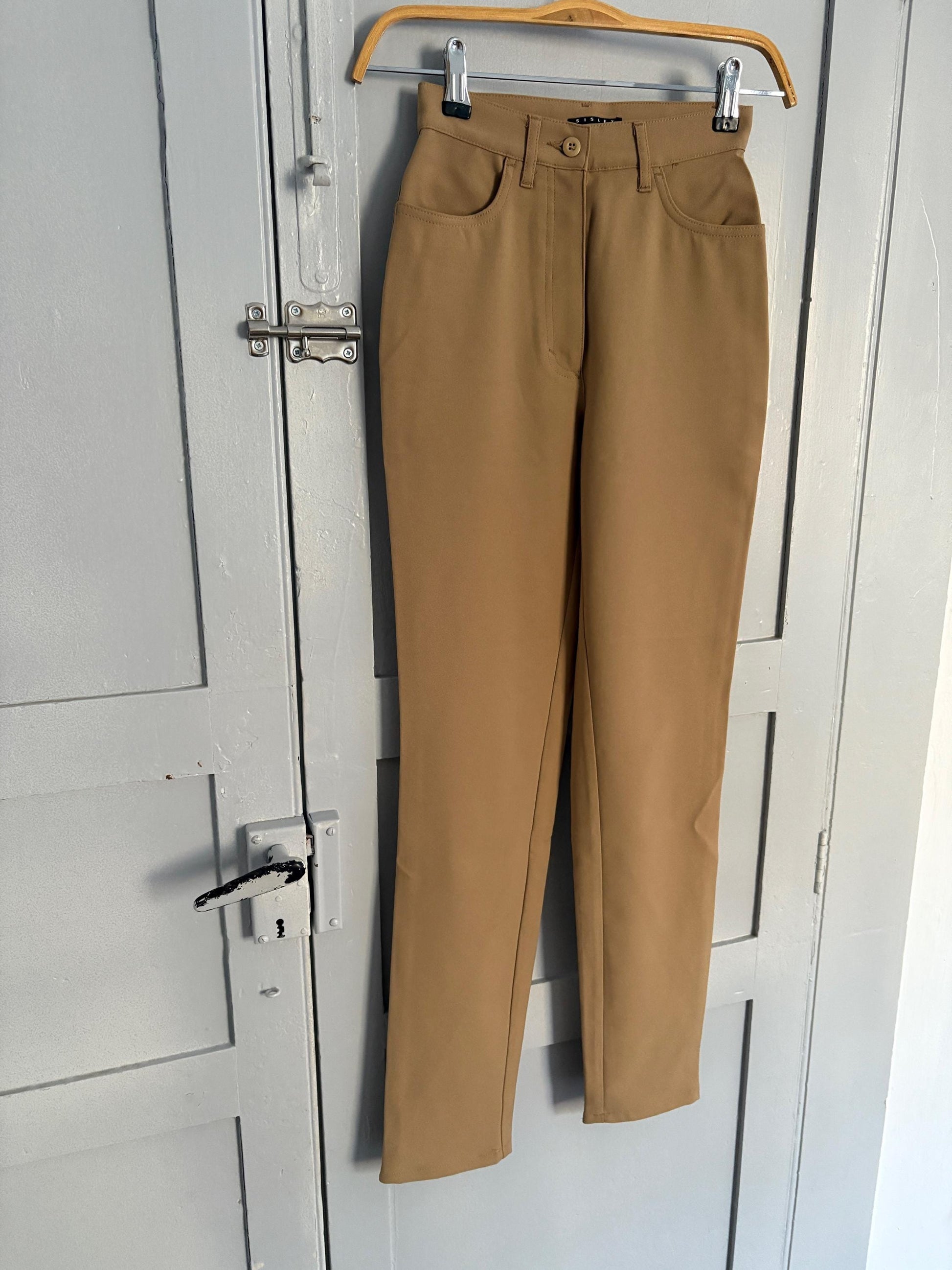 Vintage Sisley skinny pants, Beige High waist trousers, Made in Italy, Size EU 34 - US XXS