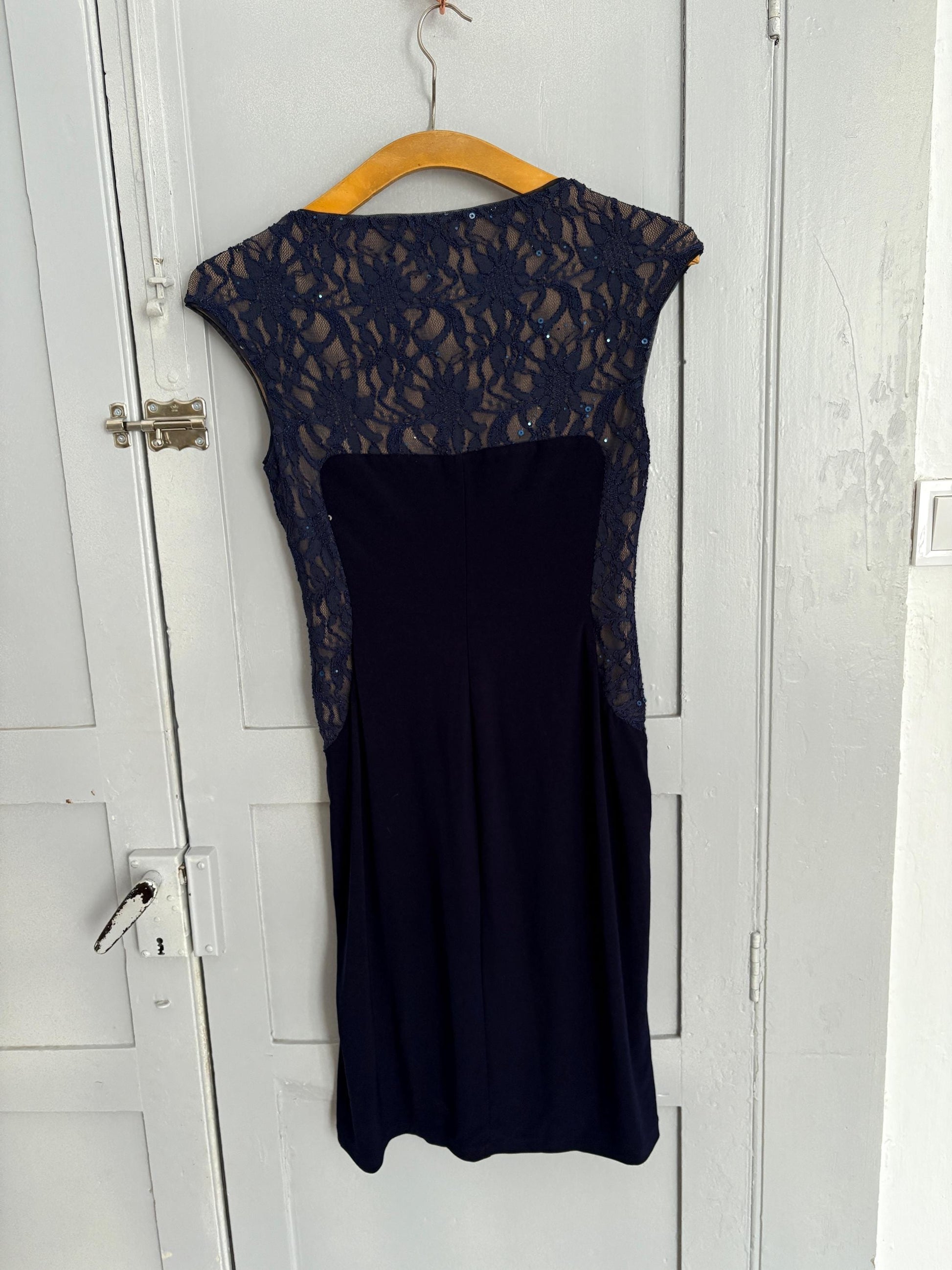 Lauren Ralph Lauren Navy Lace Bodycon Dress | Vintage Designer Evening Dress | Fits US 4 / UK 8 / EU 36