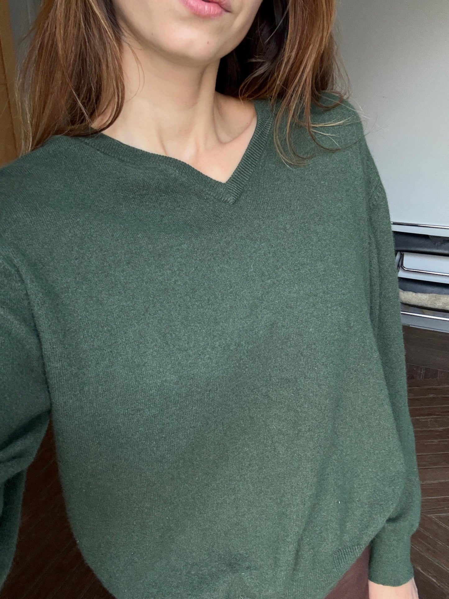 Vintage Cashmere dark green jumper by Emidio Tucci, Designer dark academia sweater, Luxe v-neck winter wear, Super soft knit shirt, Size XL