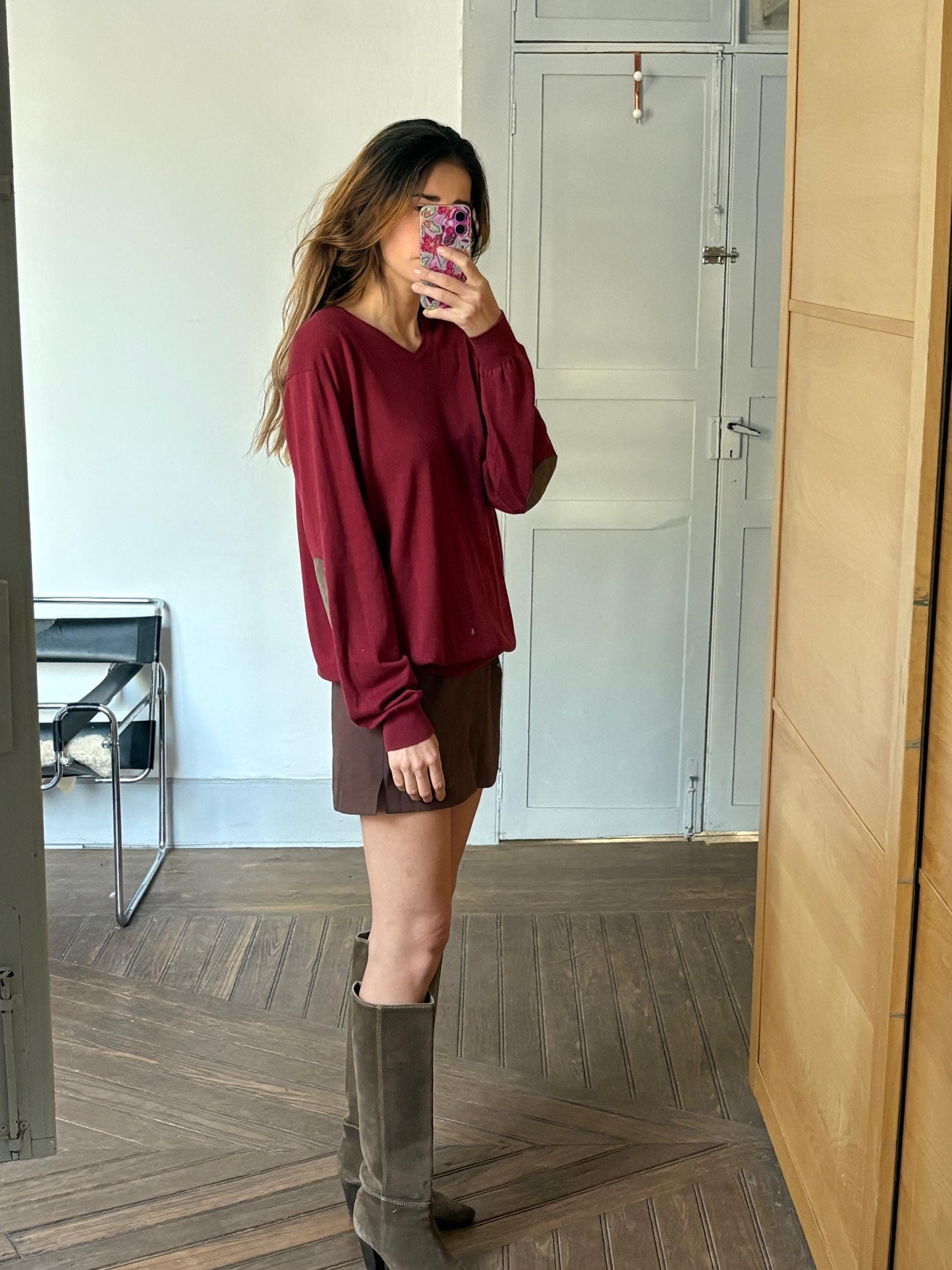 Massimo Dutti Cashmere Silk Blend Jumper – Deep Red Oversized Vintage Pullover (XL-XXL)