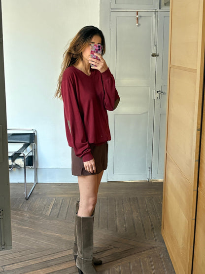 Deep Red Cashmere Silk Blend Oversized Jumper — additional view 5