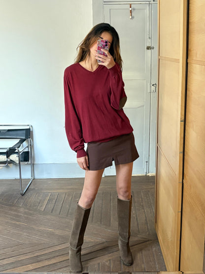Deep Red Cashmere Silk Blend Oversized Jumper — detail
