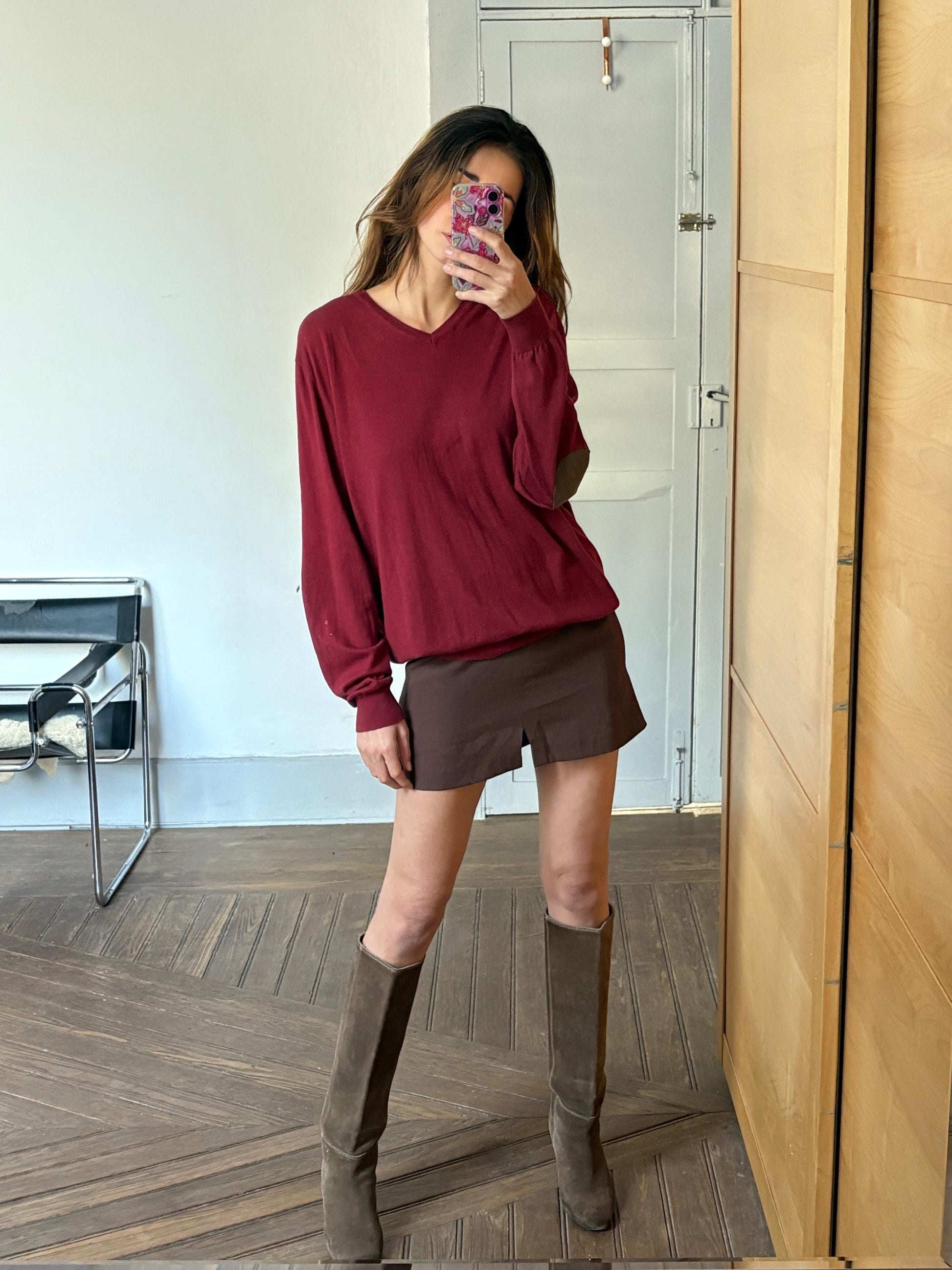 Massimo Dutti Cashmere Silk Blend Jumper – Deep Red Oversized Vintage Pullover (XL-XXL)