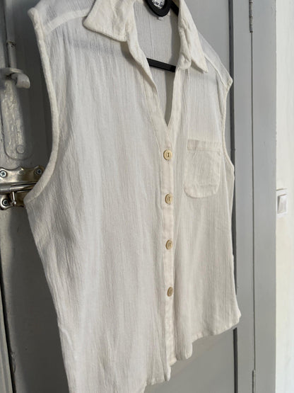 Vintage White Cotton Camisole Shirt — additional view 7