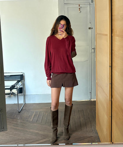 Deep Red Cashmere Silk Blend Oversized Jumper — fabric close-up