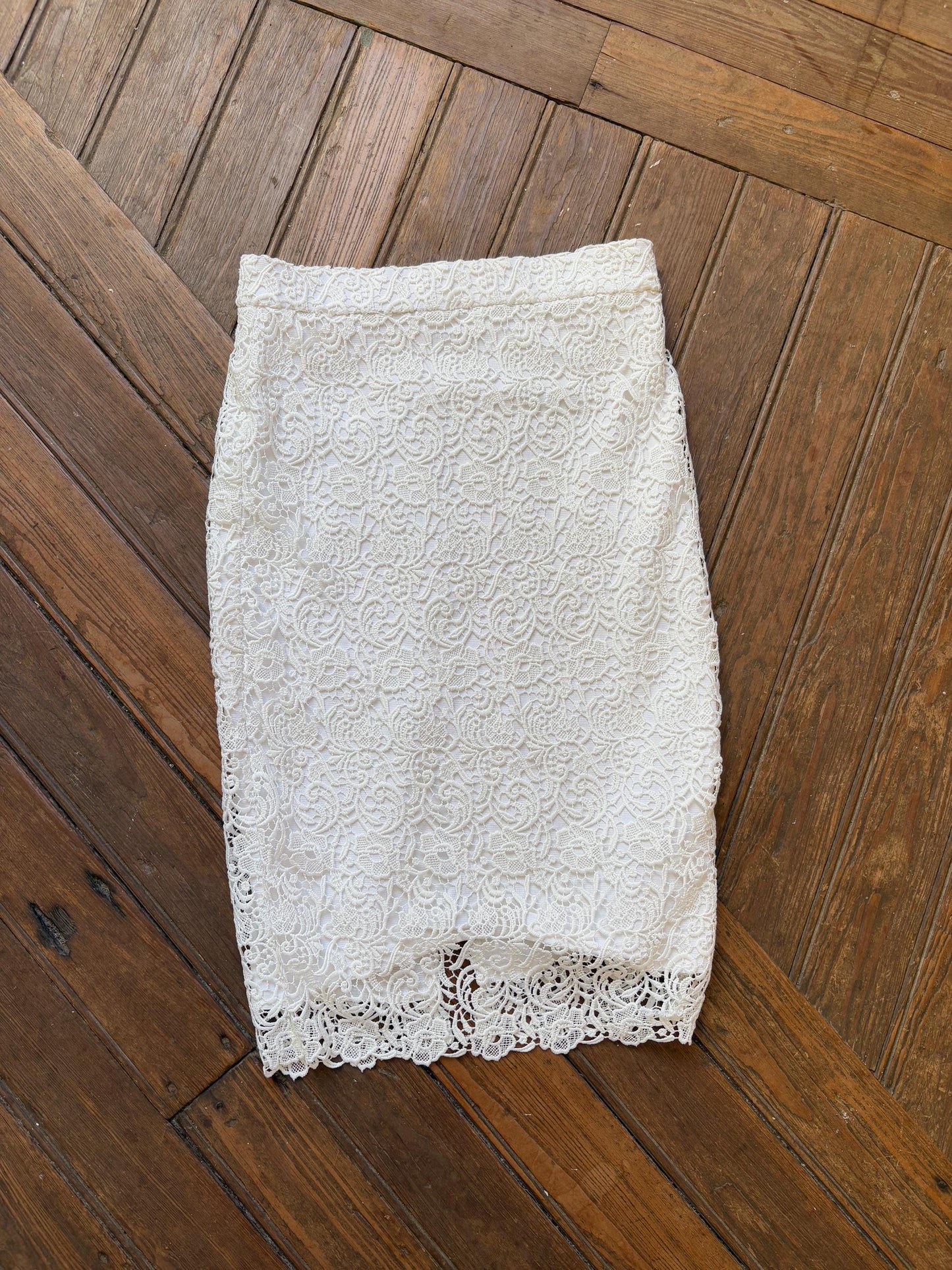 Vintage romantic floral lace white pencil skirt, Long elegant midi skirt, Lightweight vintage summer skirt, Sweet retro midi skirt