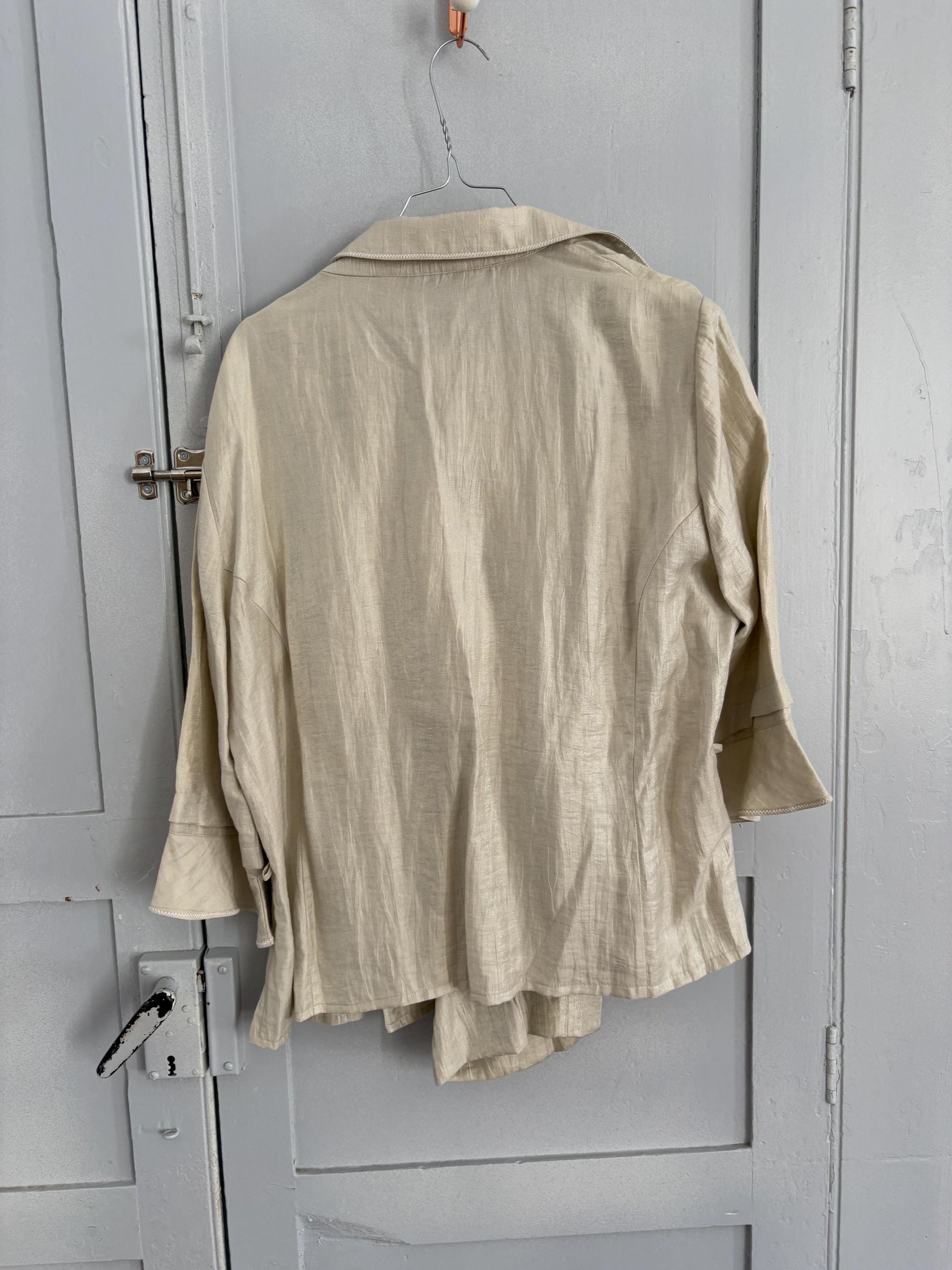 Vintage Paz Torras designer fashion two piece. Glitter sand linen set. Skirt and pants luxury Wedding guest outfit, Size XXL