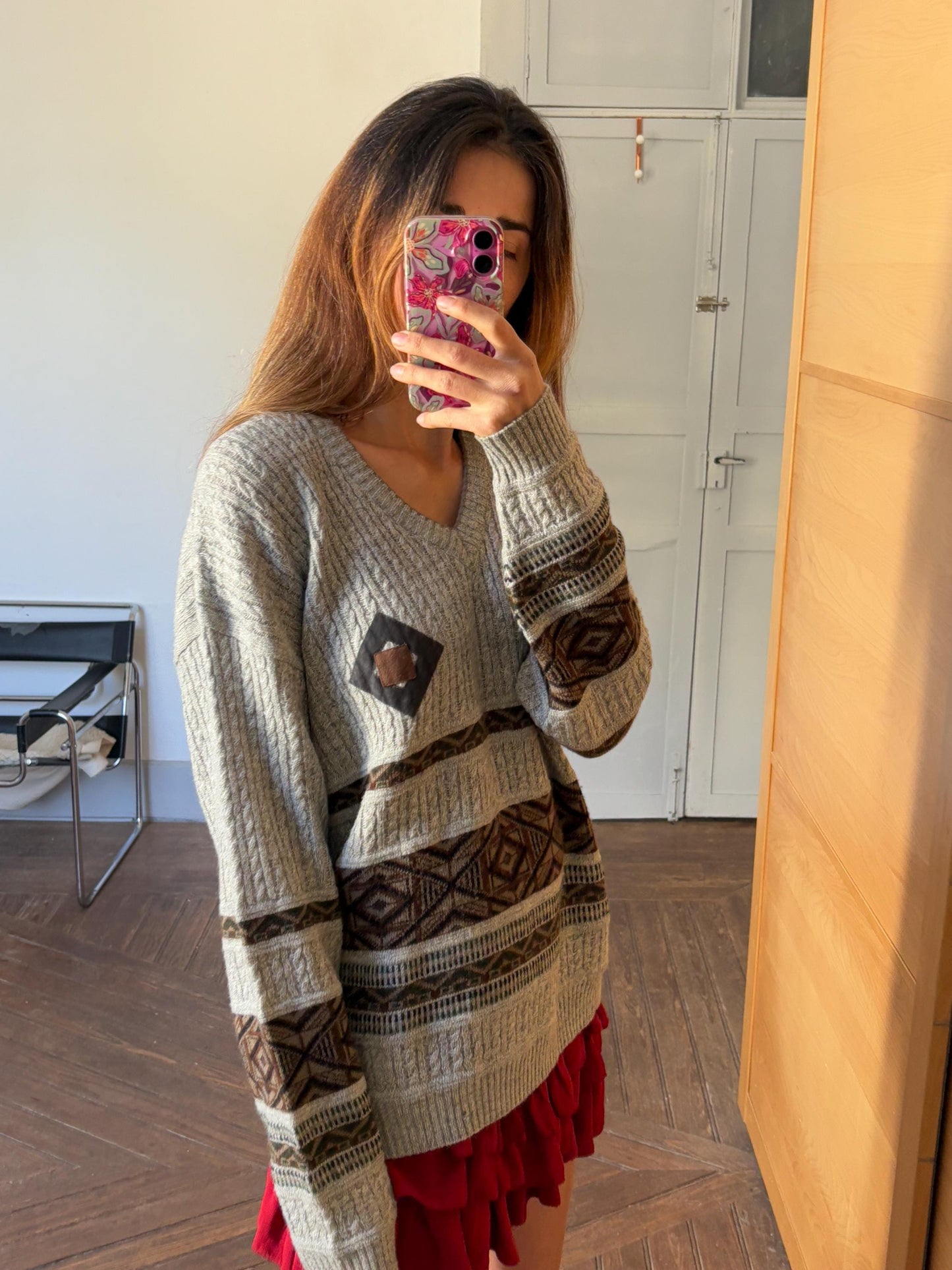 Vintage Light Grey Wool-Alpaca V-Neck Jumper — additional view 6