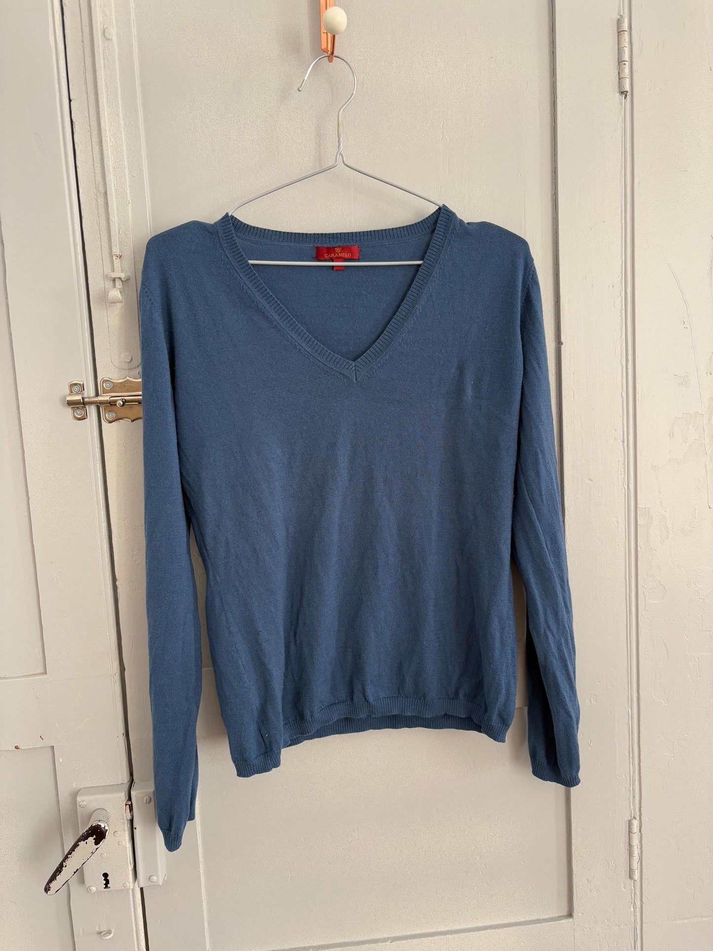 Vintage super soft MERINO WOOL jersey, Waldorf long sleeve shirt, Blue Caramelo under shirt, Luxe wool winter designer shirt, S