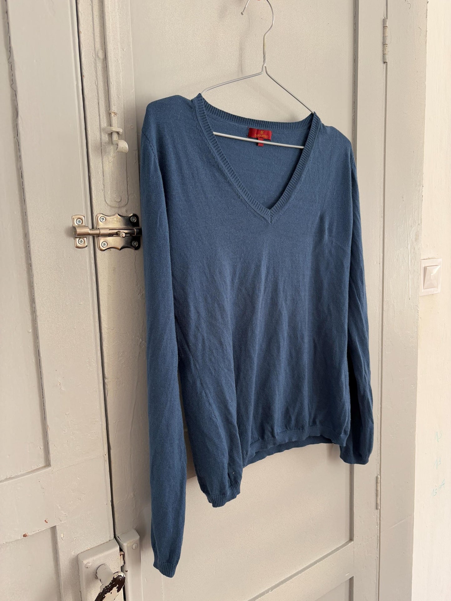 Vintage super soft MERINO WOOL jersey, Waldorf long sleeve shirt, Blue Caramelo under shirt, Luxe wool winter designer shirt, S