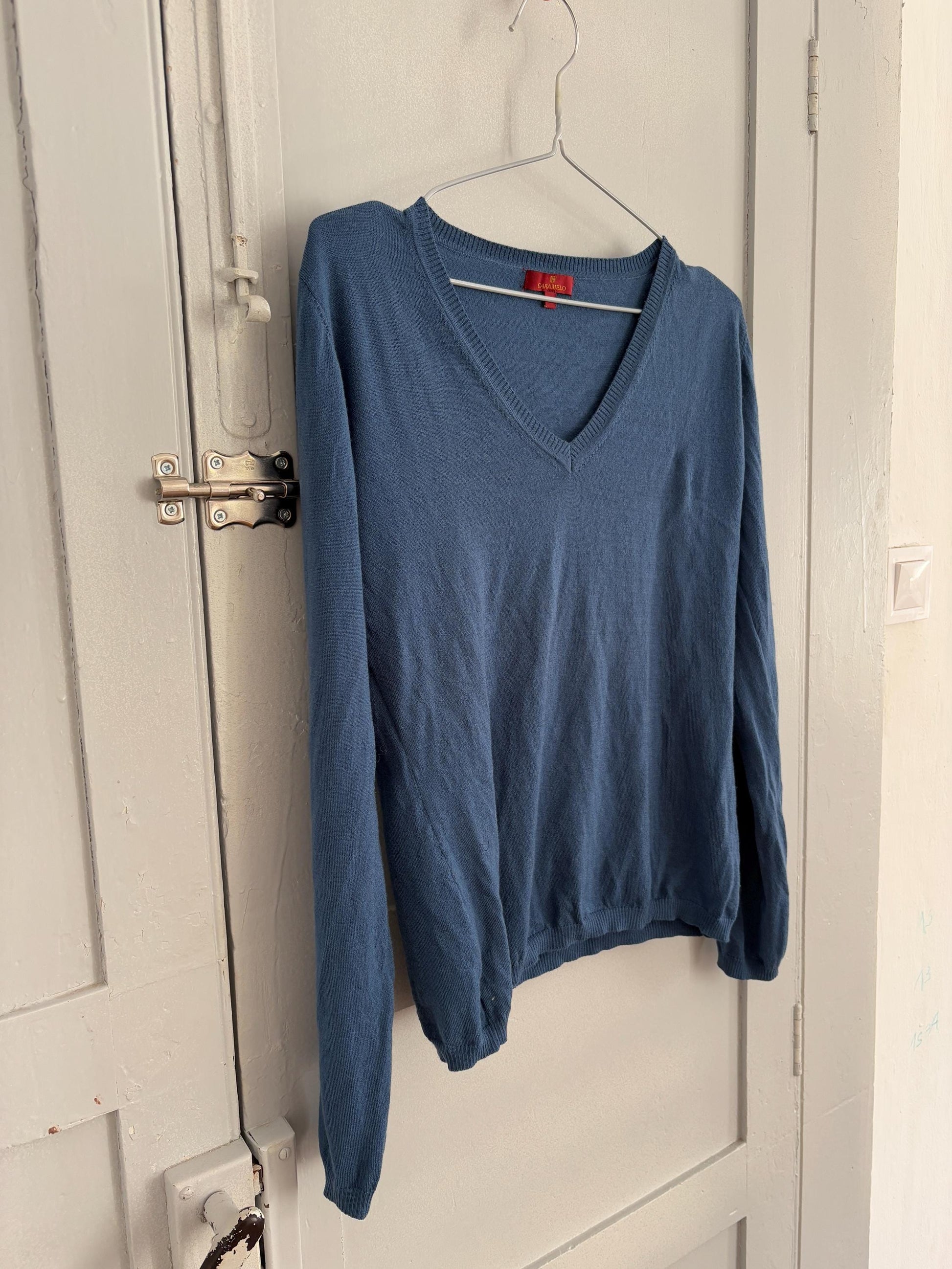 Vintage super soft MERINO WOOL jersey, Waldorf long sleeve shirt, Blue Caramelo under shirt, Luxe wool winter designer shirt, S