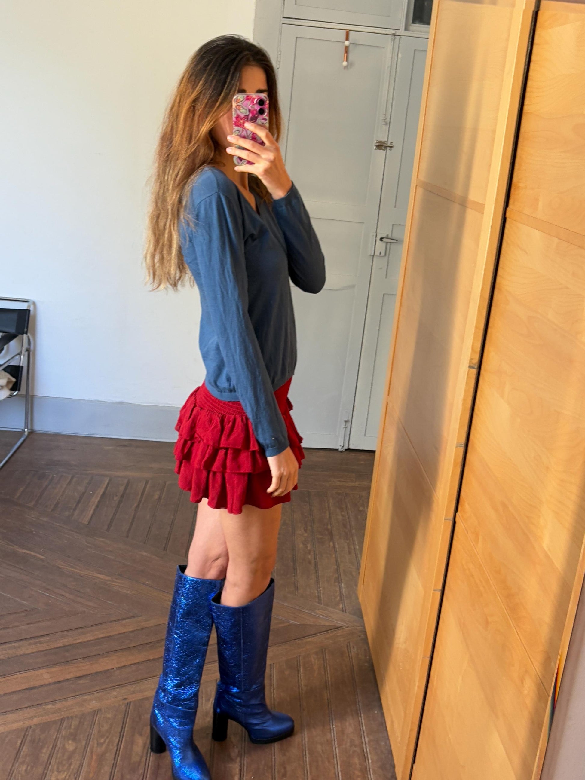 Vintage super soft MERINO WOOL jersey, Waldorf long sleeve shirt, Blue Caramelo under shirt, Luxe wool winter designer shirt, S