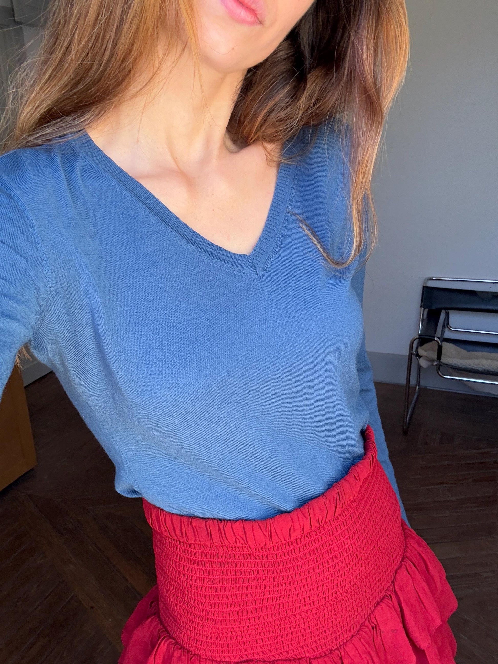Vintage super soft MERINO WOOL jersey, Waldorf long sleeve shirt, Blue Caramelo under shirt, Luxe wool winter designer shirt, S