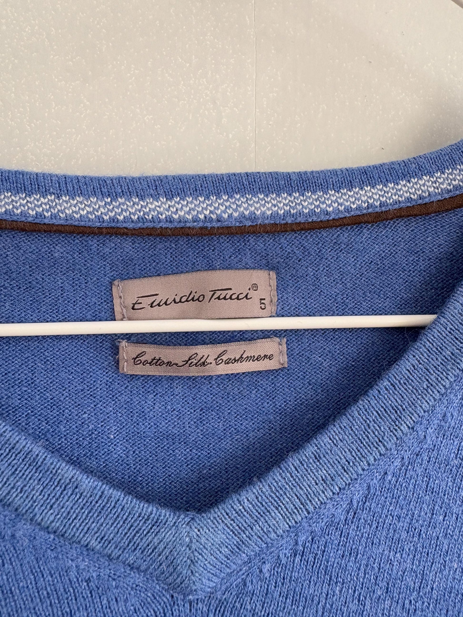 Vintage Emidio Tucci Blue cotton - silk - cashmere pullover, Vibrant Cobalt jumper, L