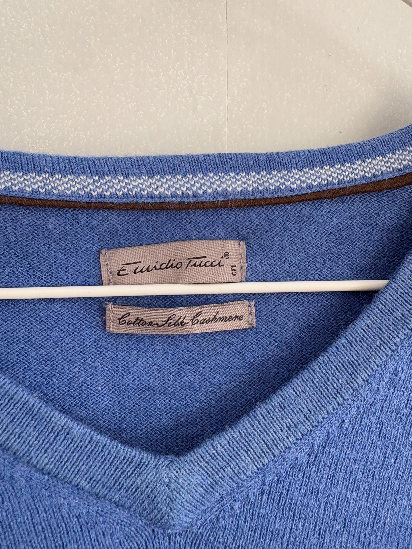 Vintage Emidio Tucci Blue cotton - silk - cashmere pullover, Vibrant Cobalt jumper, L