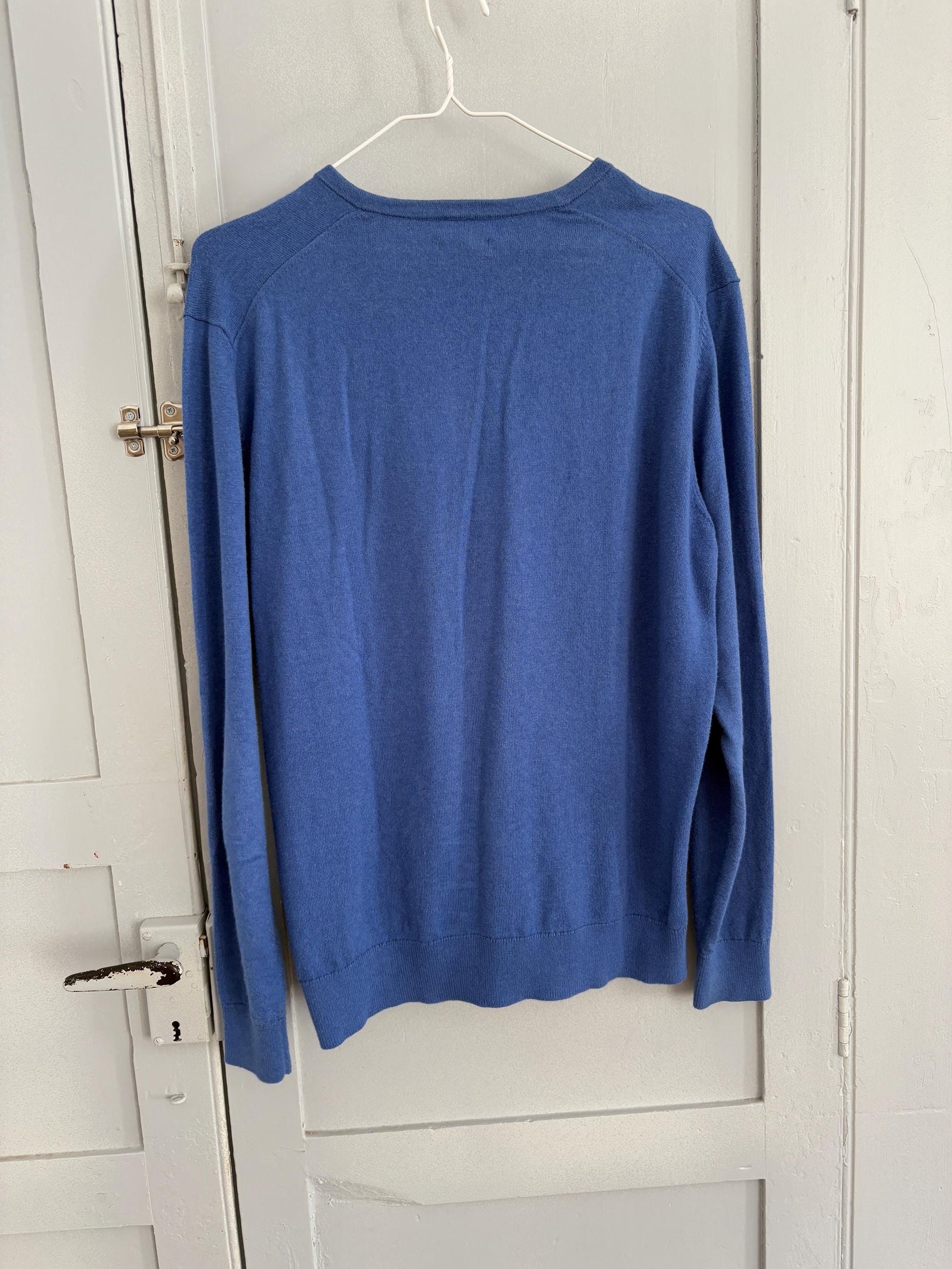 Vintage Emidio Tucci Blue cotton - silk - cashmere pullover, Vibrant Cobalt jumper, L