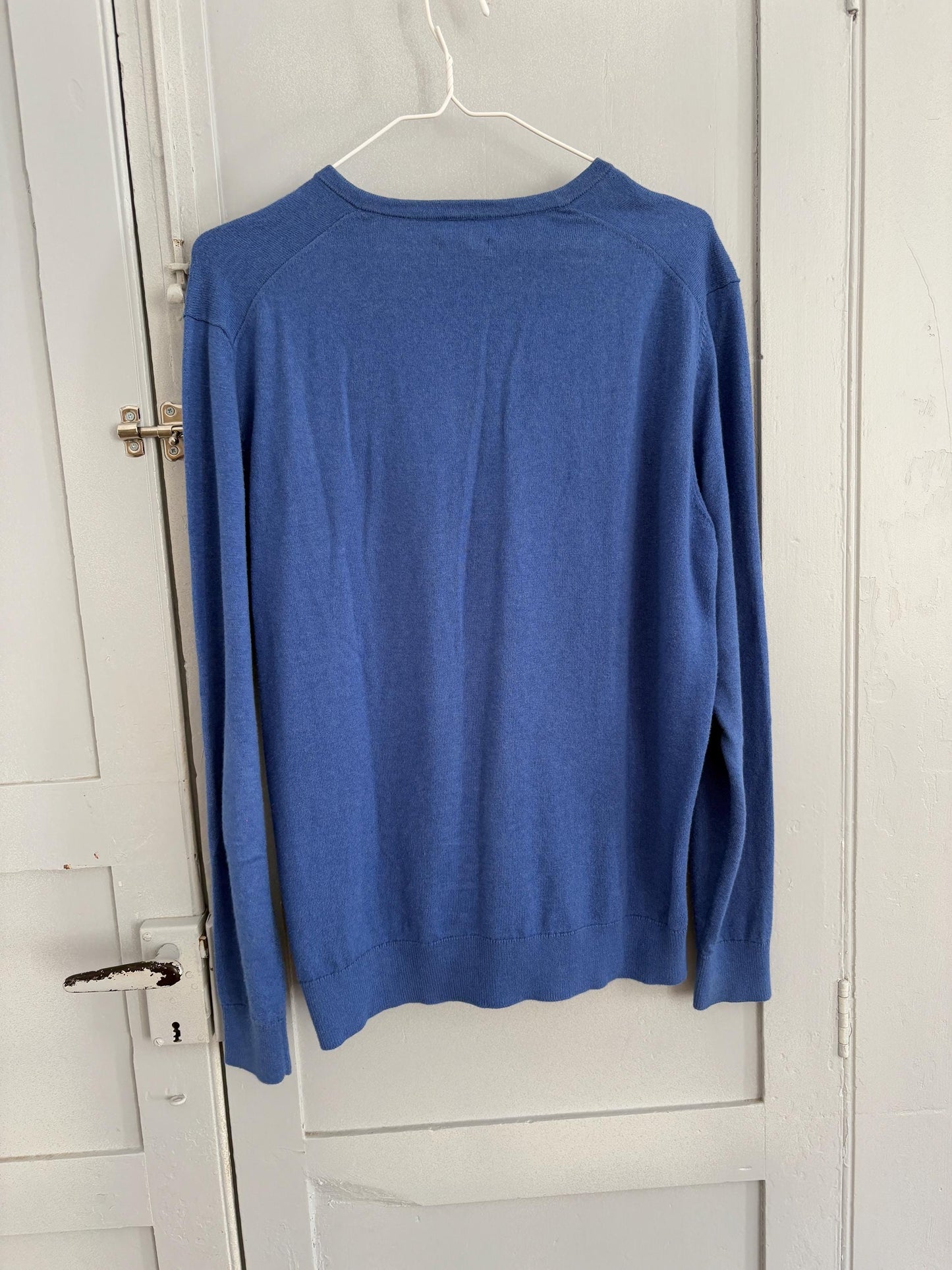 Vintage Emidio Tucci Blue cotton - silk - cashmere pullover, Vibrant Cobalt jumper, L