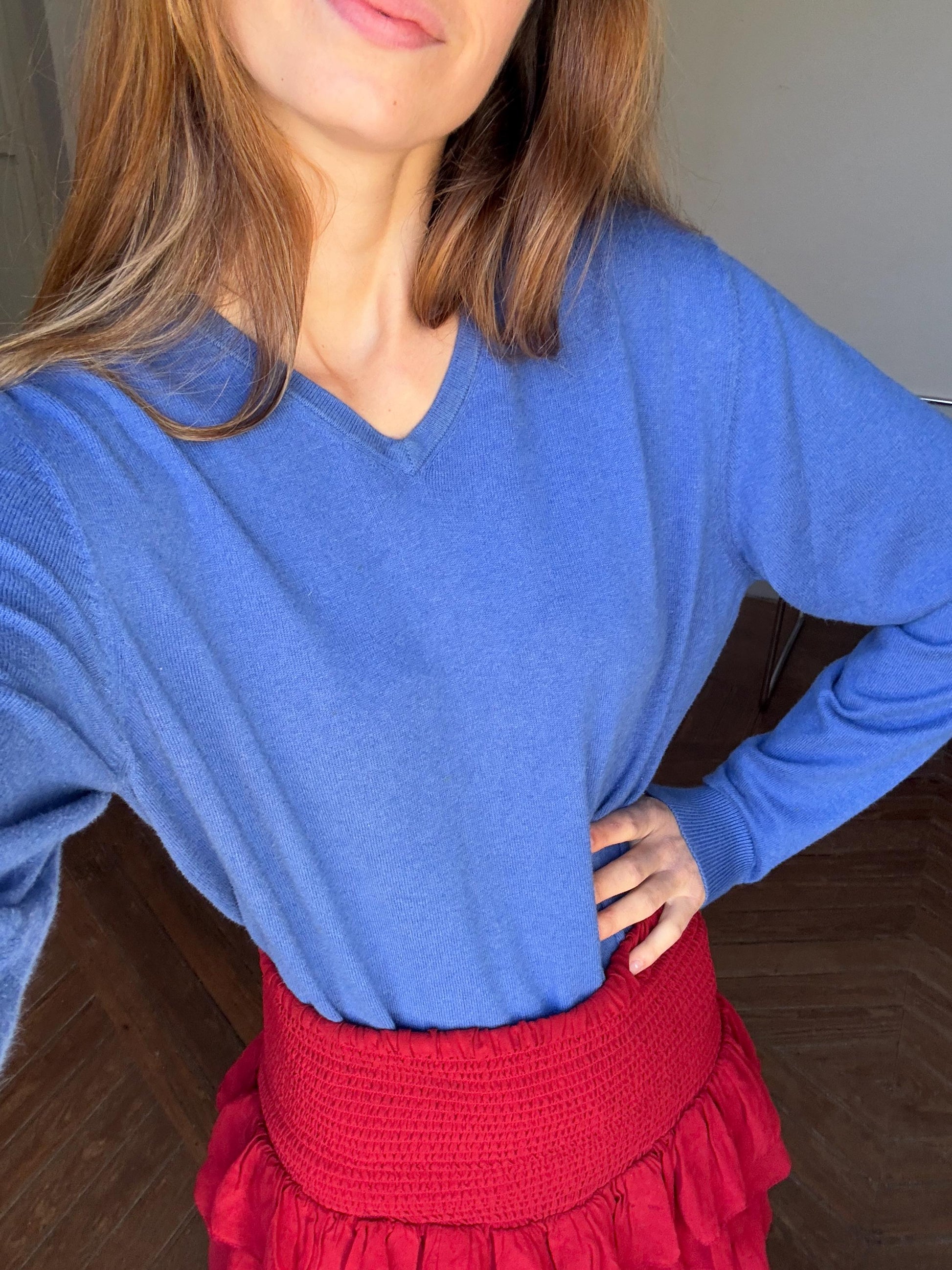 Vintage Emidio Tucci Blue cotton - silk - cashmere pullover, Vibrant Cobalt jumper, L