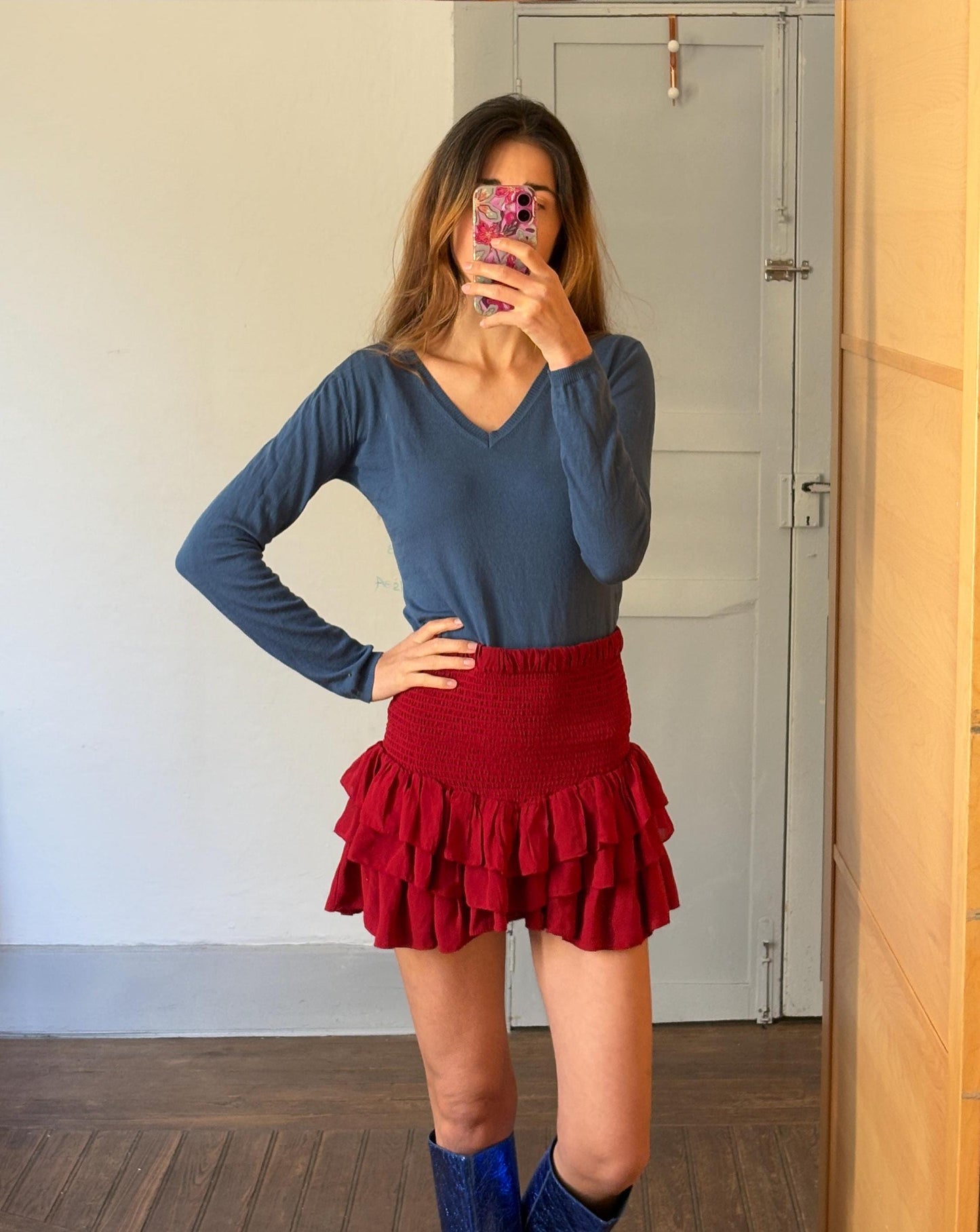 Vintage super soft MERINO WOOL jersey, Waldorf long sleeve shirt, Blue Caramelo under shirt, Luxe wool winter designer shirt, S