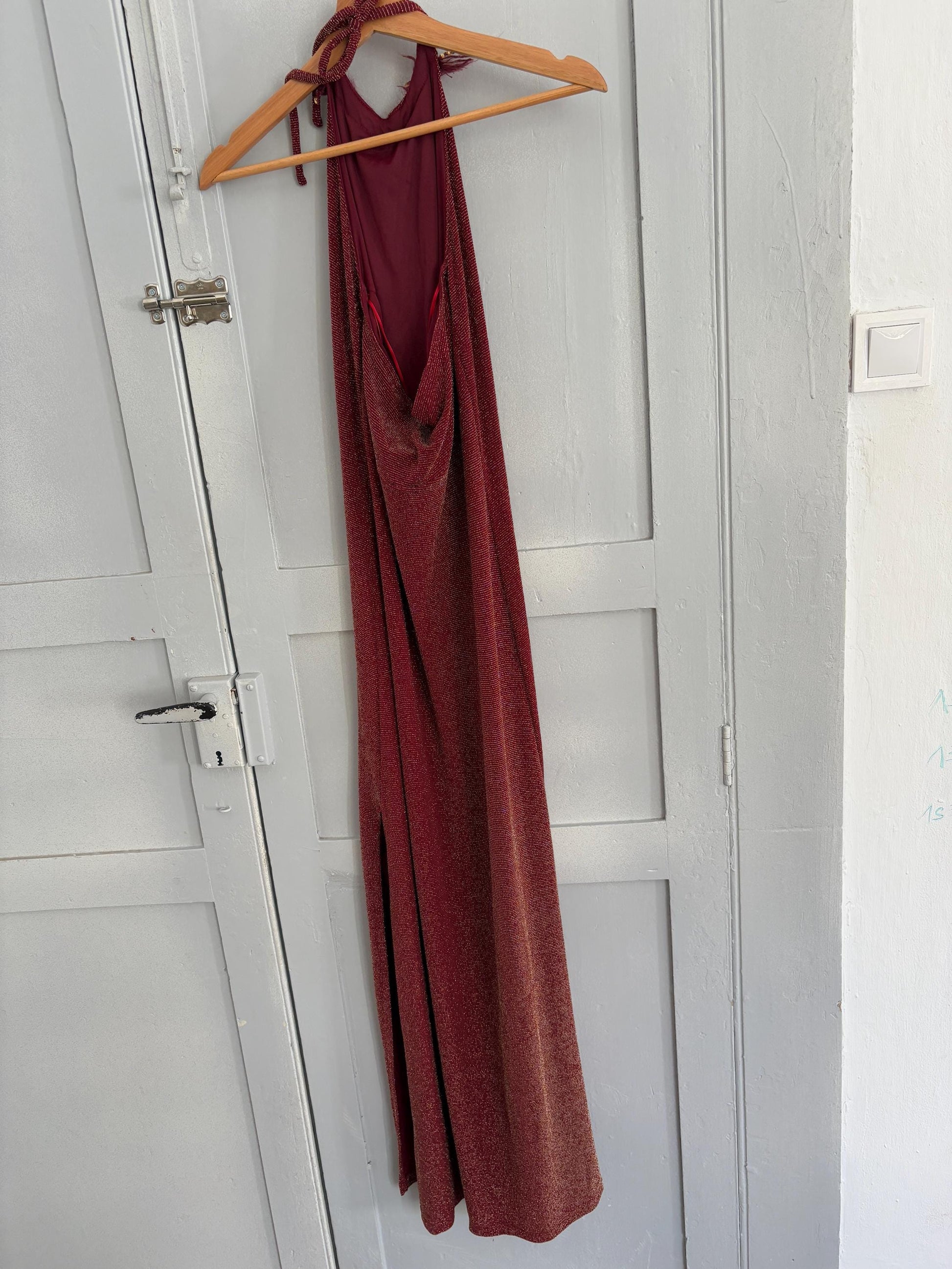 Gorgeous red sparkly long dress, Vintage elegant red maxi dress, high neck open back valentines day outfit, Luxury summer dress, S