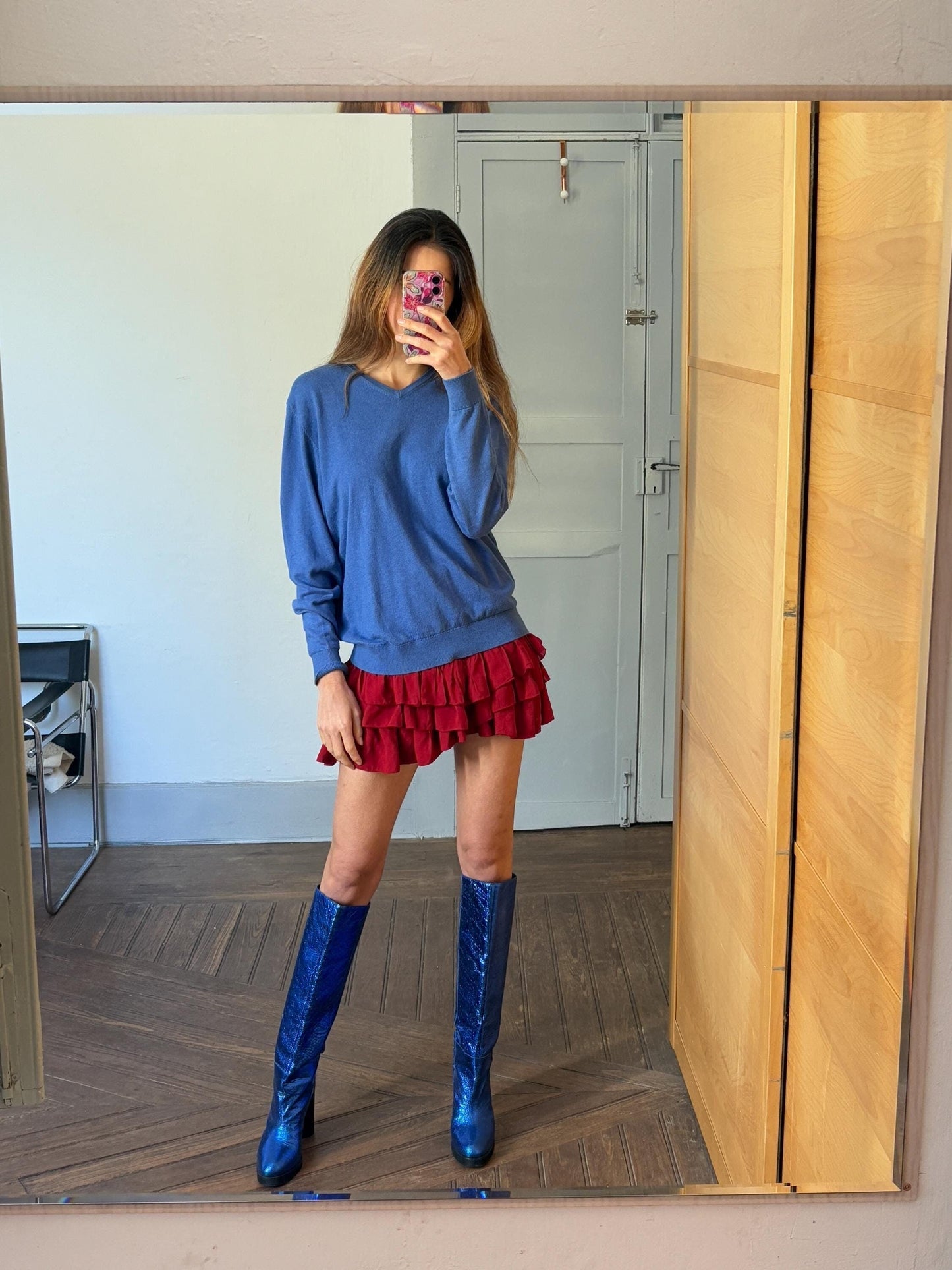 Vintage Emidio Tucci Blue cotton - silk - cashmere pullover, Vibrant Cobalt jumper, L