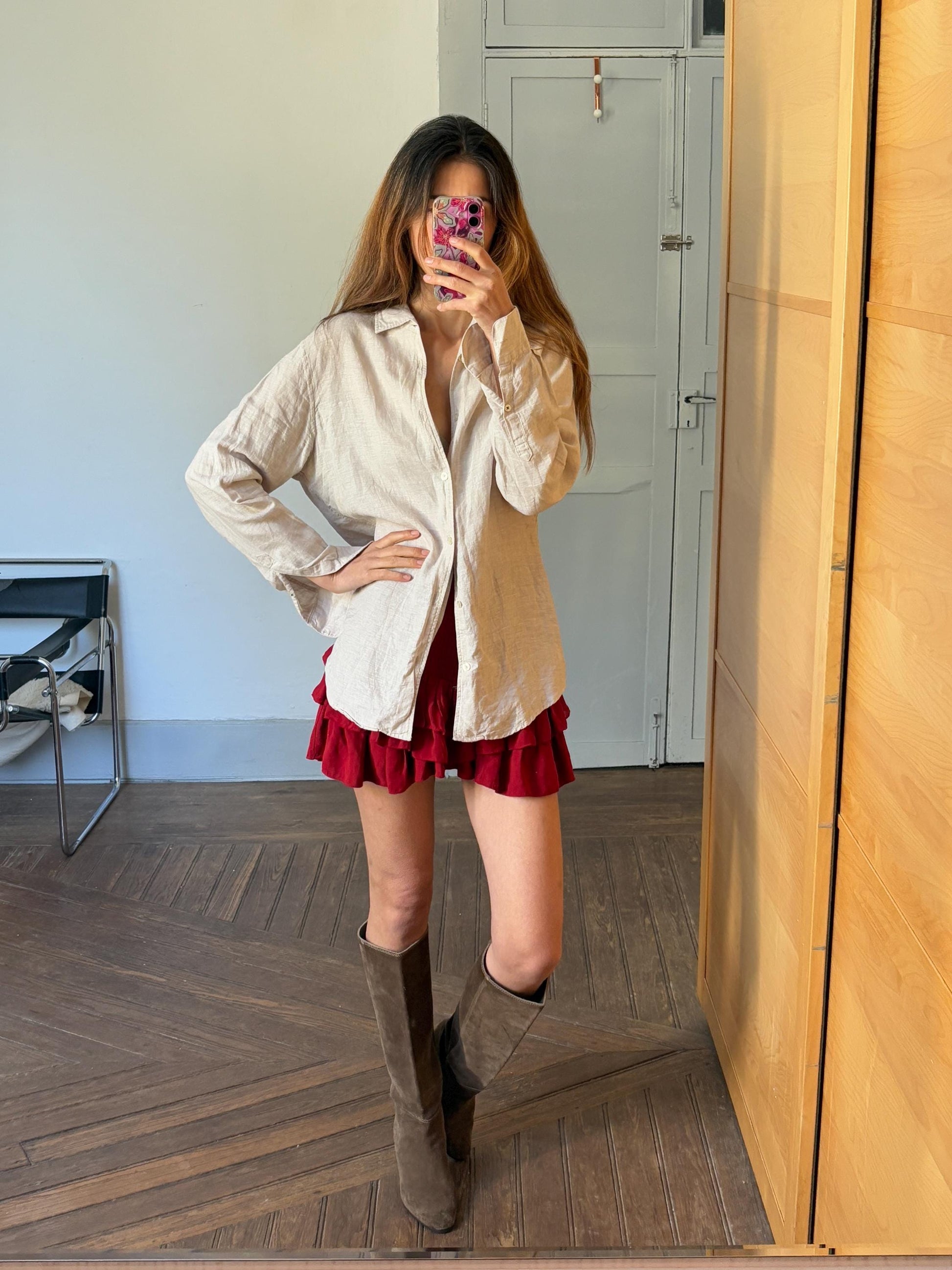 Vintage sand linen blouse, Earthy short sleeve shirt, Summer light beige Men's oxford, Oat coloured boxy fit classic formal shirt