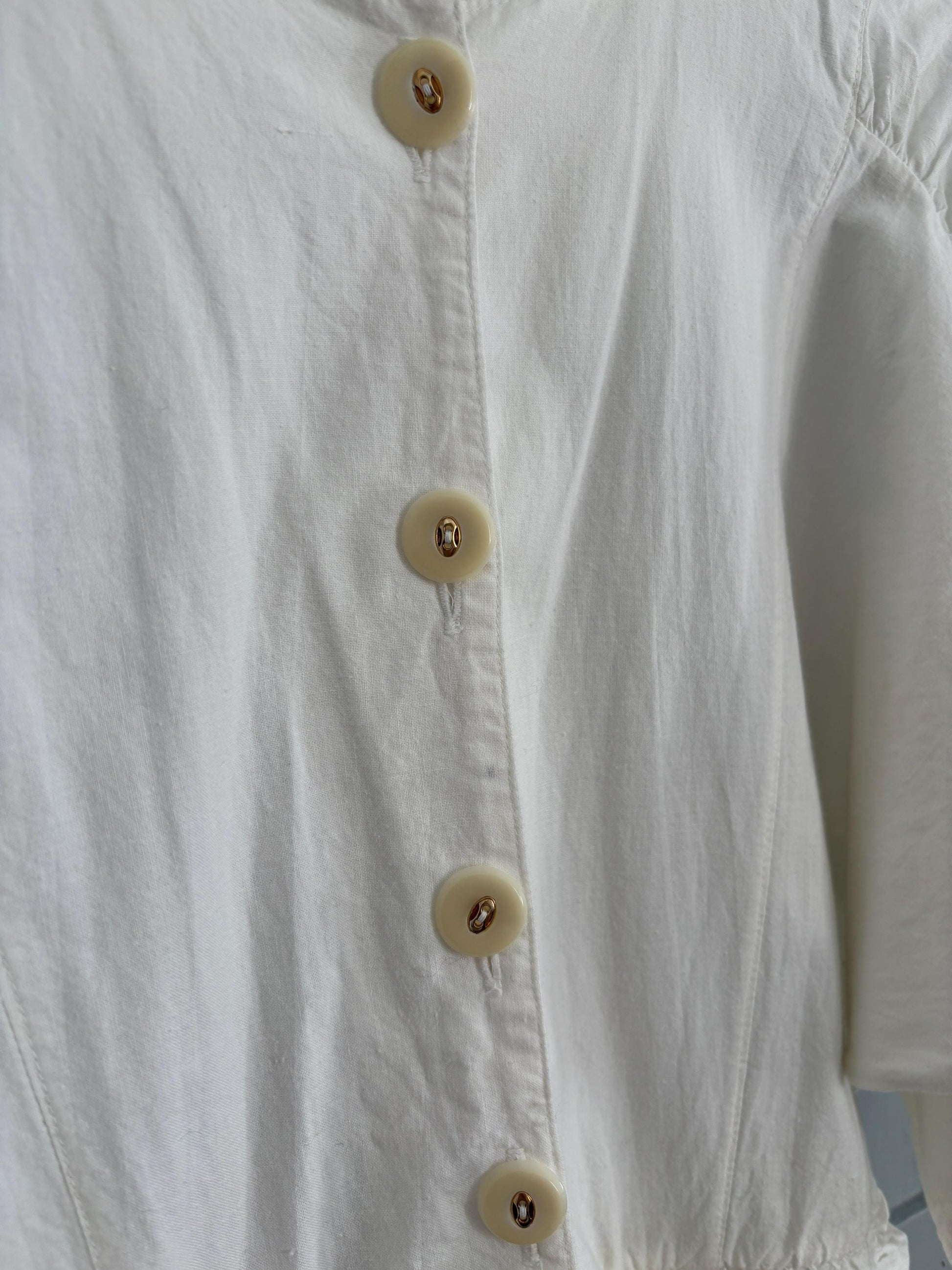 Vintage white long jumpsuit, Retro puff sleeve playsuit, loose fit play outfit, Retro workwear, S