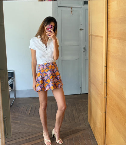 Vintage Floral Pleated Mini Skirt — fabric close-up