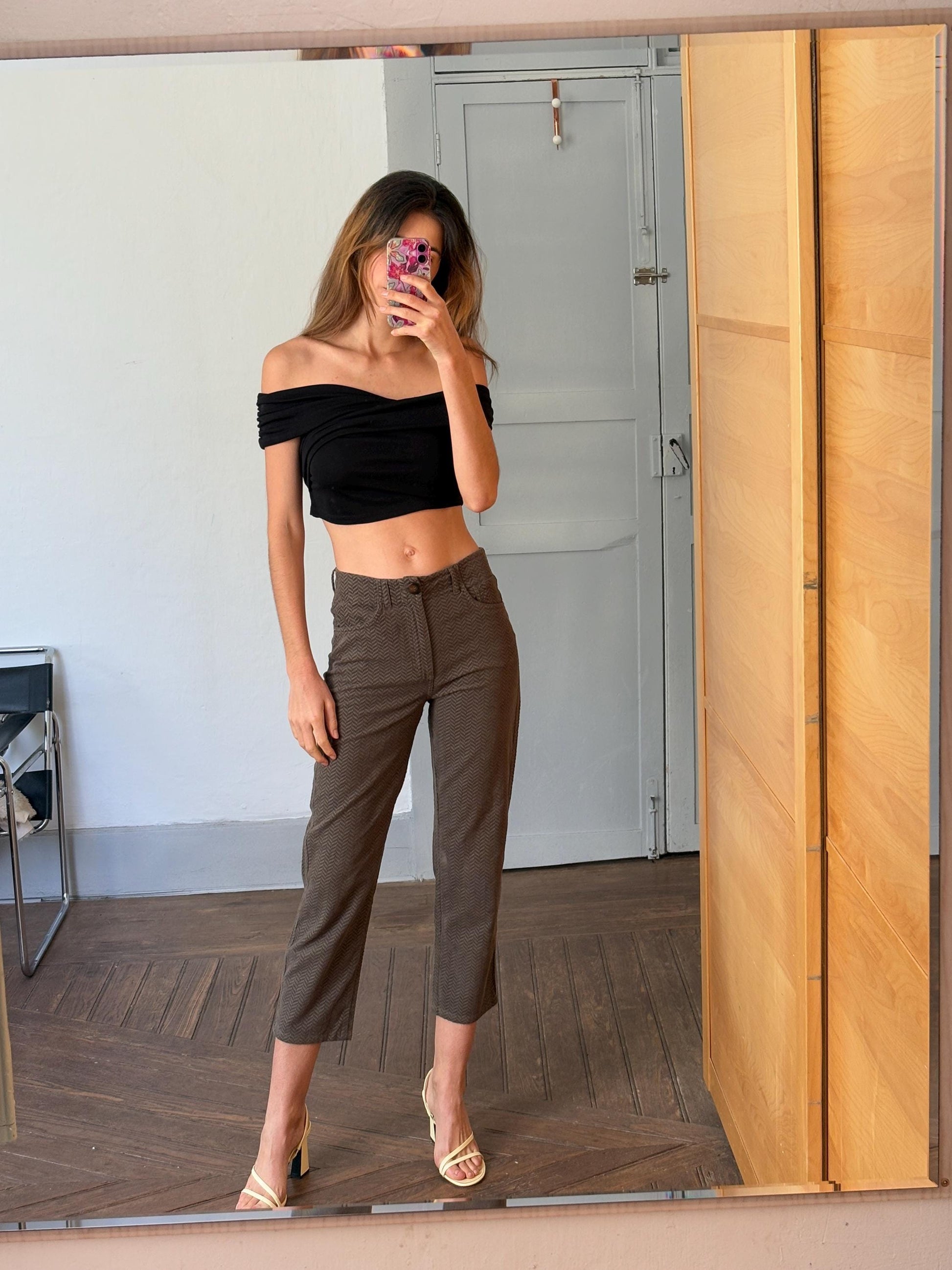 Vintage Massimo Dutti luxury trousers, Dark green mid waist cropped capri pants, Size DE 36, S