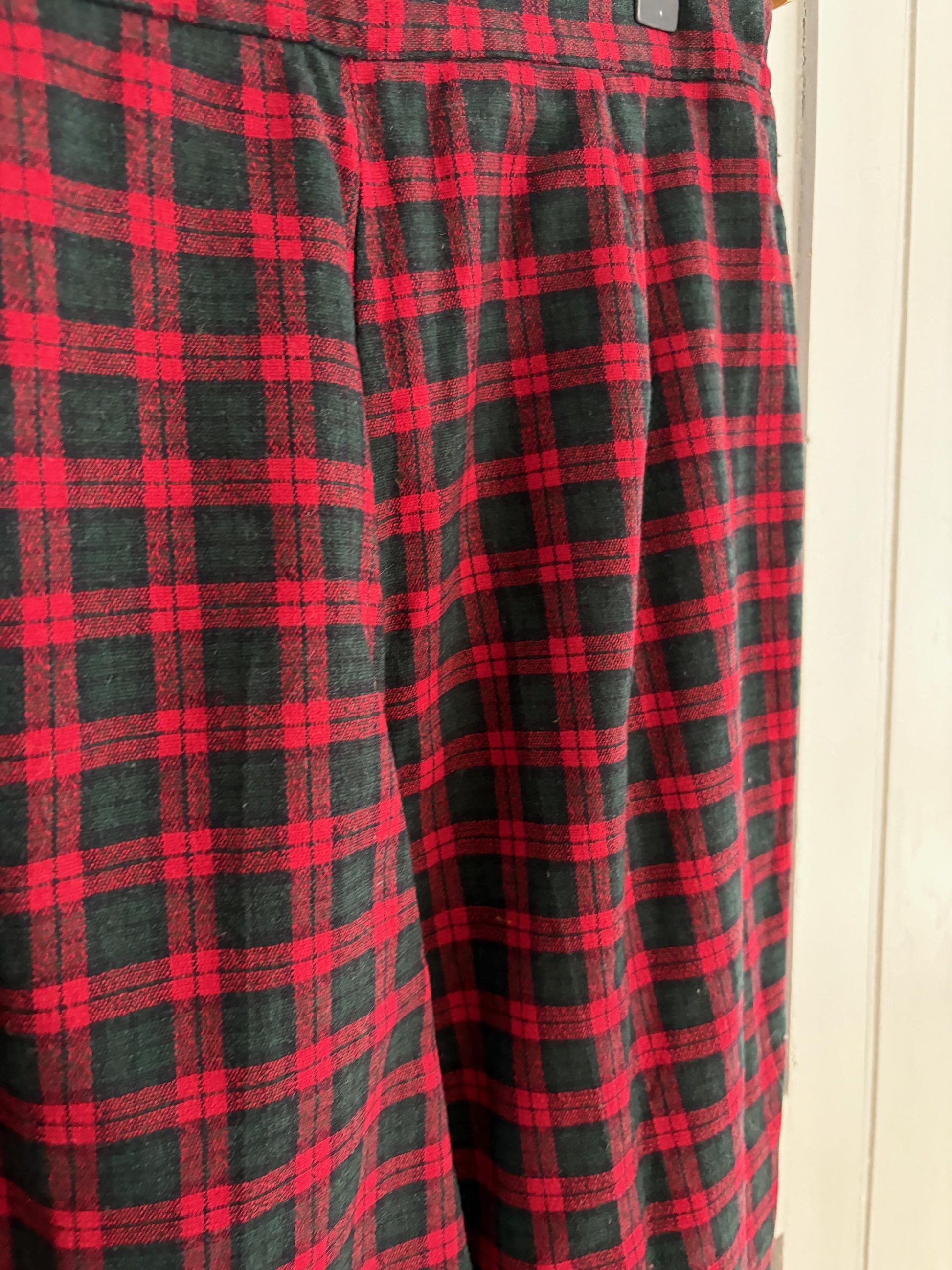 Vintage red plaid wool trousers punk inspired pants Gwen Stefani style 90s grunge tapered leg high waisted tailored fit