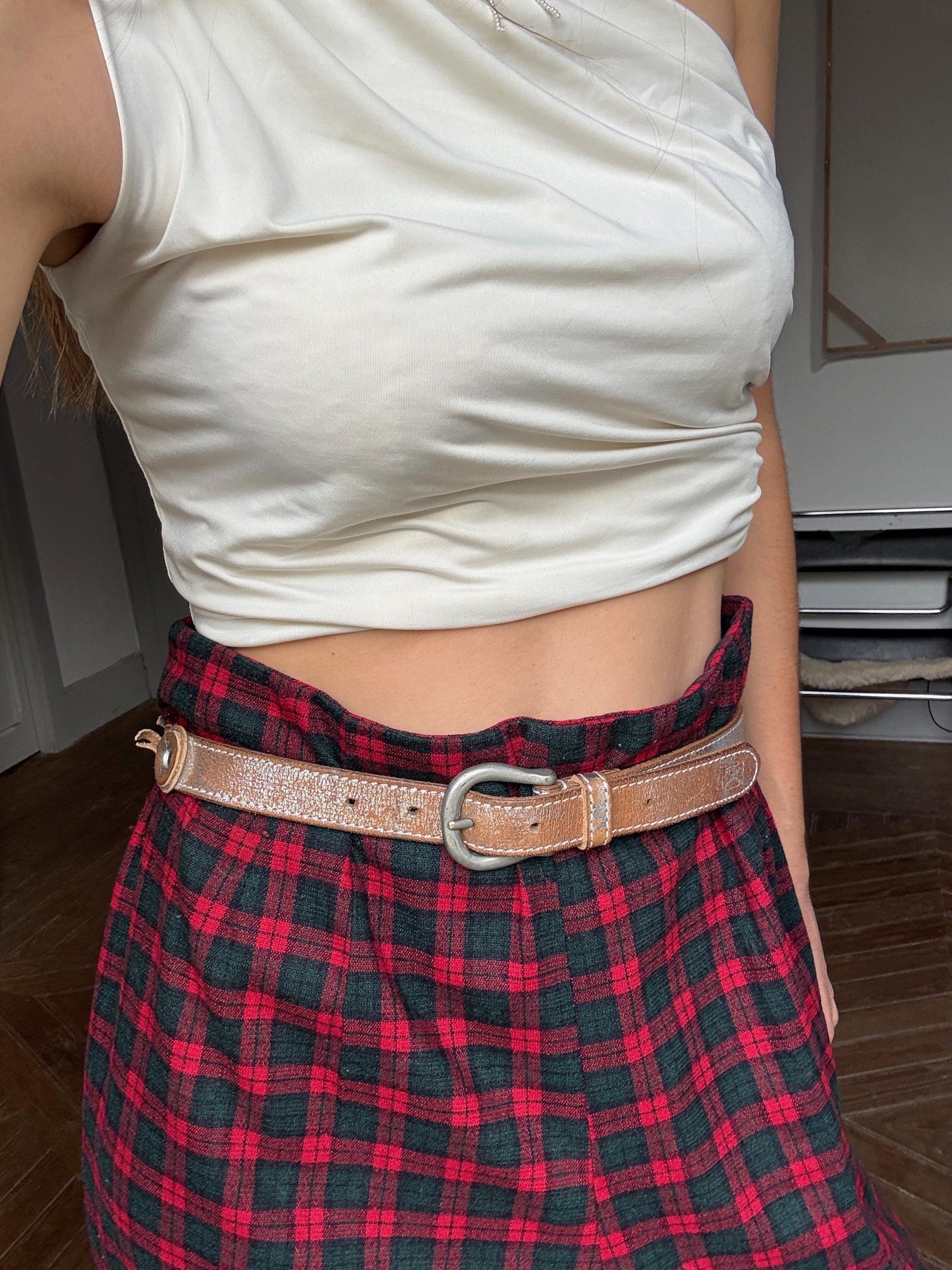 Vintage red plaid wool trousers punk inspired pants Gwen Stefani style 90s grunge tapered leg high waisted tailored fit