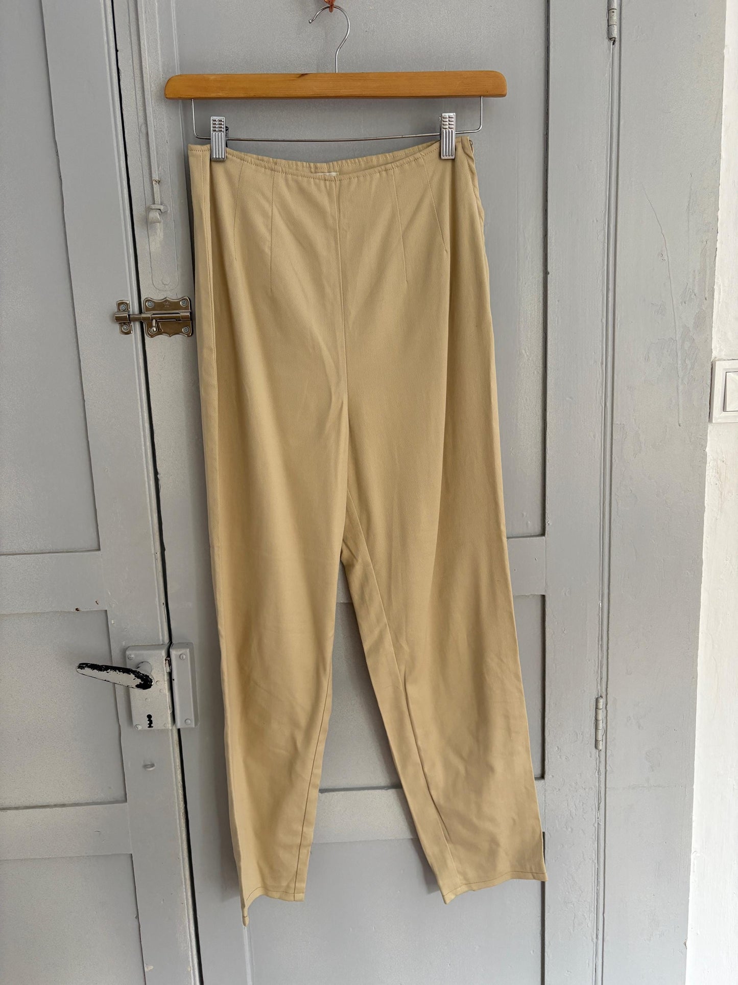 Vintage Sisley Horse Riding style pants, High waist elegant formal straight leg pants, Light beige cotton trousers, Made in Italy, 28, S