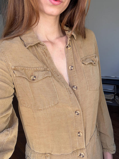 Vintage Light Brown Linen Cotton Jumpsuit — additional view 6